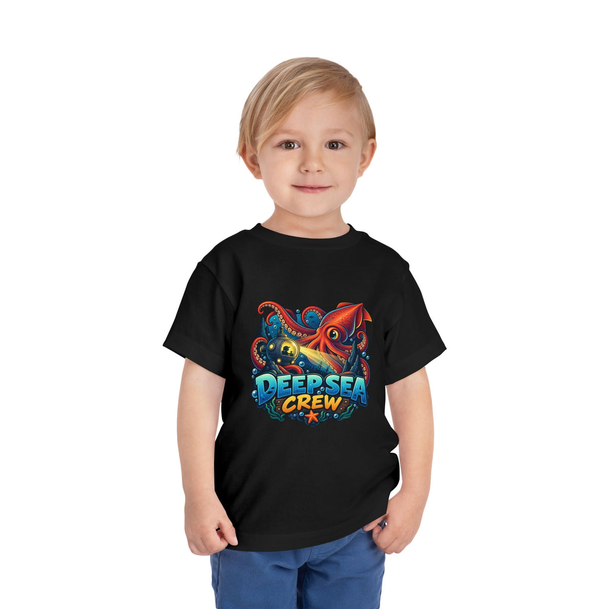 Toddler Tee — "Deep Sea Crew" Cute Squid Ocean Graphic Shirt