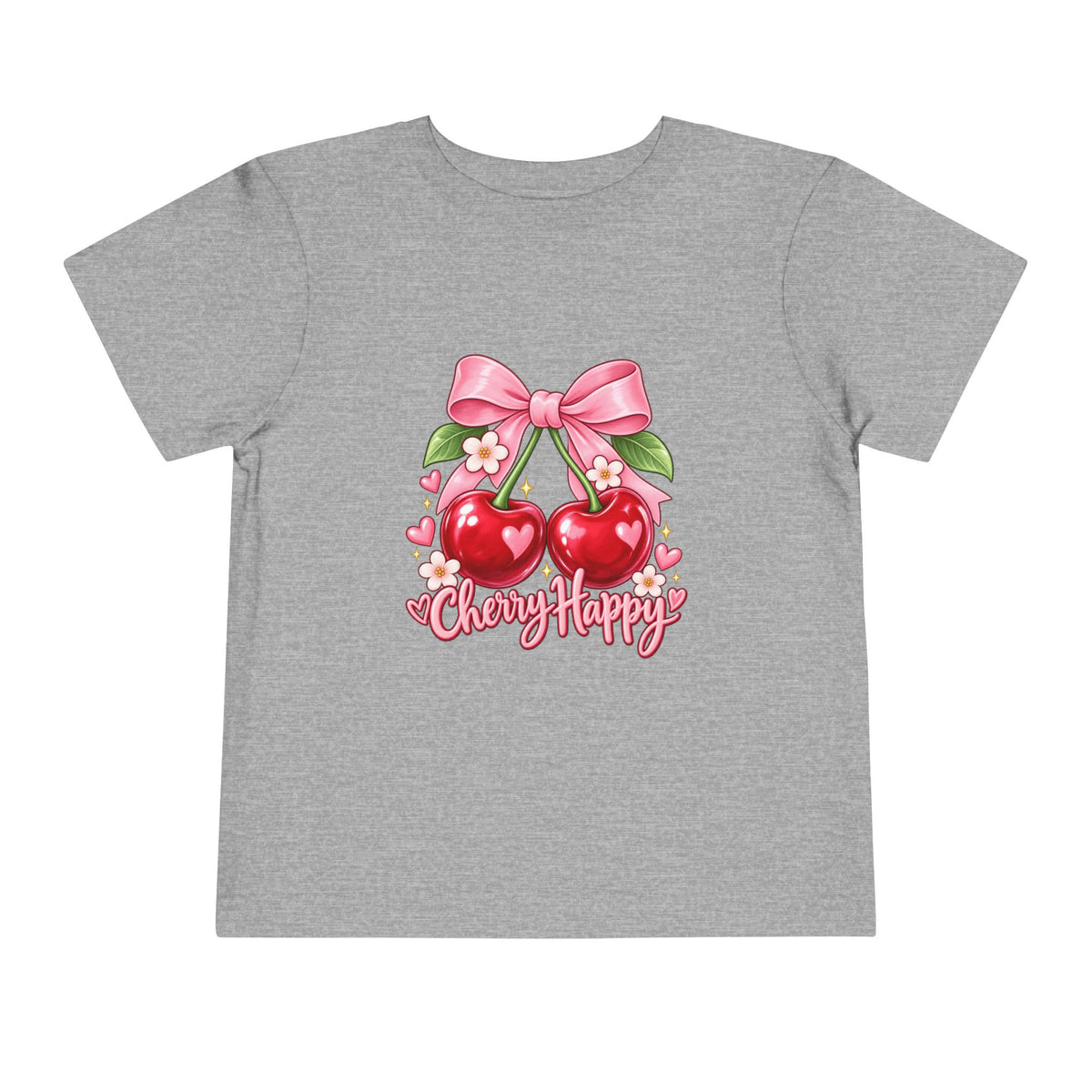 Toddler Cherry Happy Tee — Cute Pink Bow Cherries Kids Shirt