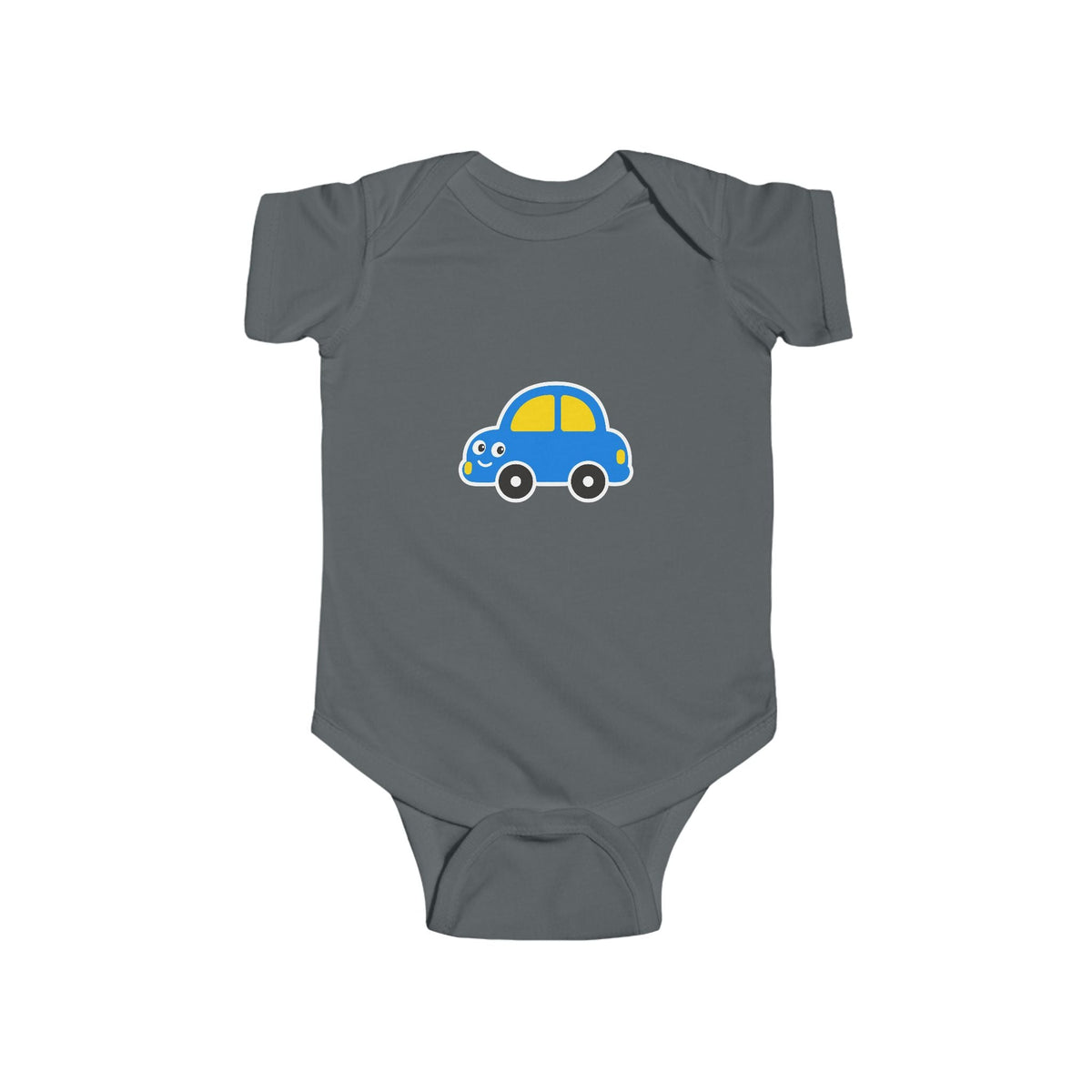 Baby Car Bodysuit – Cute Blue & Yellow Car Infant Onesie - Front Patch Kids Co.