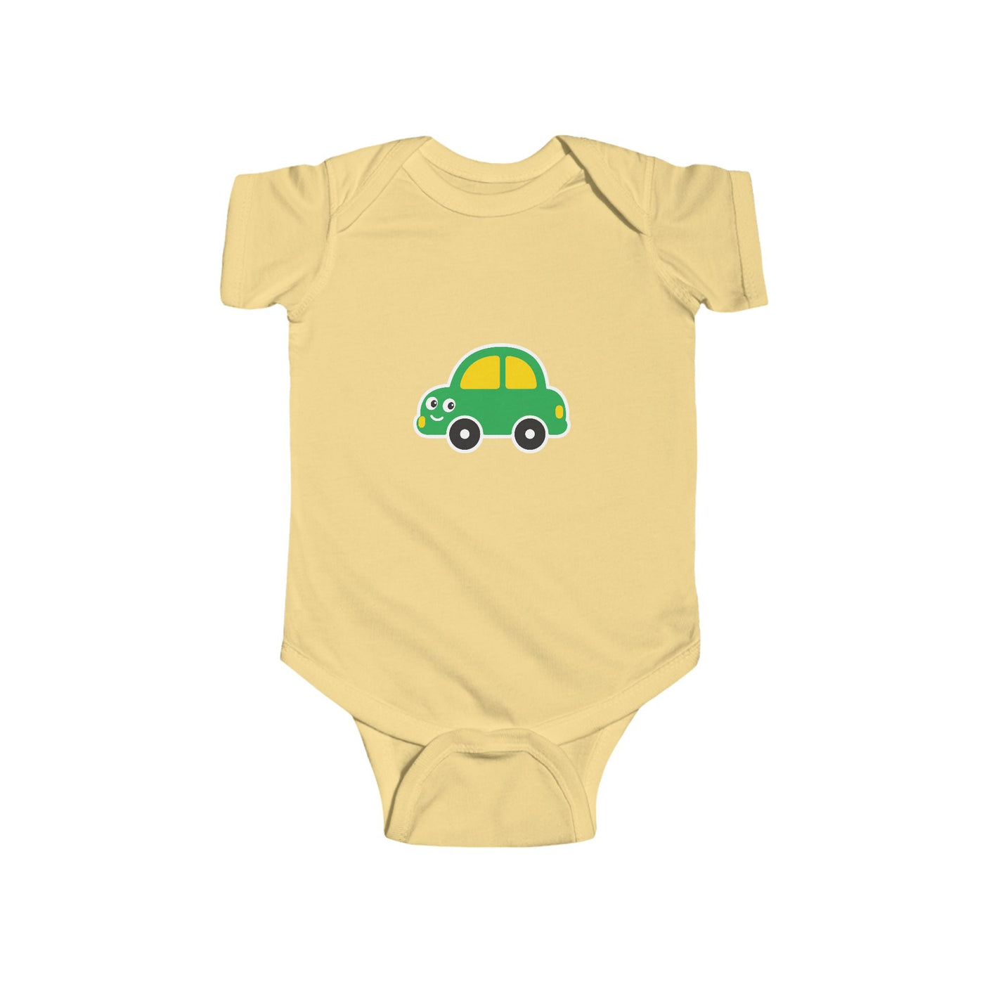 Cute Green Car Infant Bodysuit — Baby Vehicle Onesie - Front Patch Kids Co.