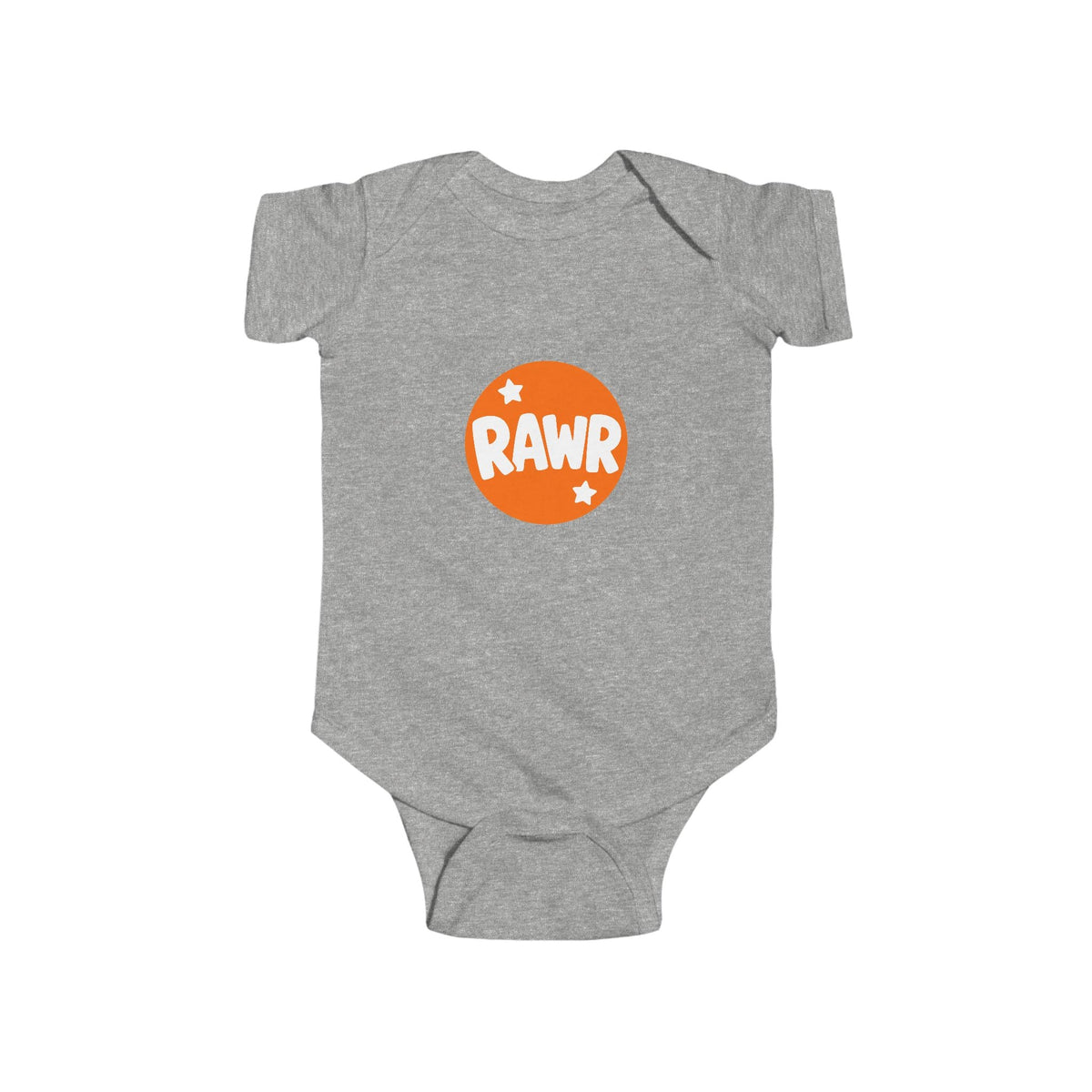 Infant Bodysuit — "RAWR" Orange Circle Baby Onesie, Cute Dinosaur/Nursery Gift - Front Patch Kids Co.