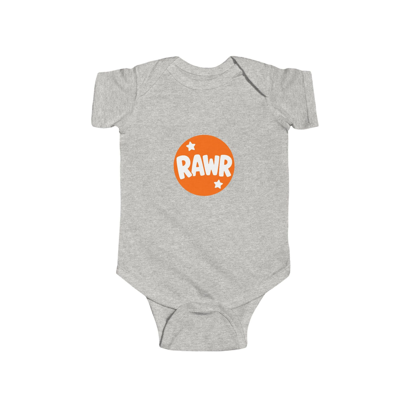 Infant Bodysuit — "RAWR" Orange Circle Baby Onesie, Cute Dinosaur/Nursery Gift - Front Patch Kids Co.