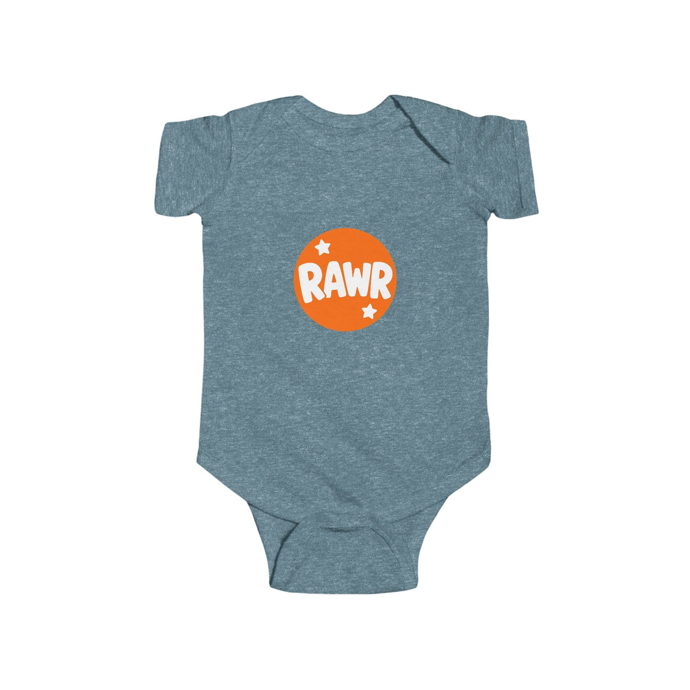 Infant Bodysuit — "RAWR" Orange Circle Baby Onesie, Cute Dinosaur/Nursery Gift - Front Patch Kids Co.