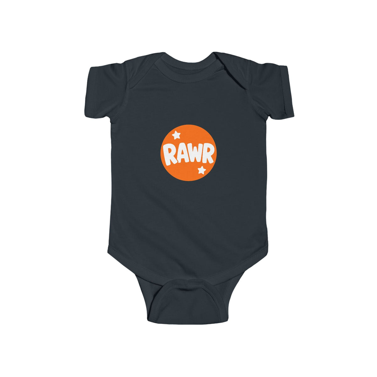 Infant Bodysuit — "RAWR" Orange Circle Baby Onesie, Cute Dinosaur/Nursery Gift - Front Patch Kids Co.