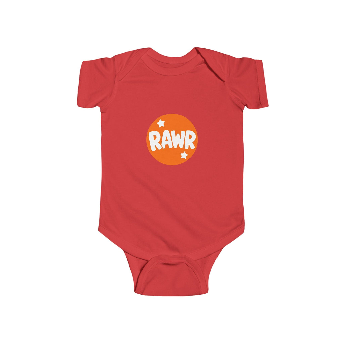 Infant Bodysuit — "RAWR" Orange Circle Baby Onesie, Cute Dinosaur/Nursery Gift - Front Patch Kids Co.