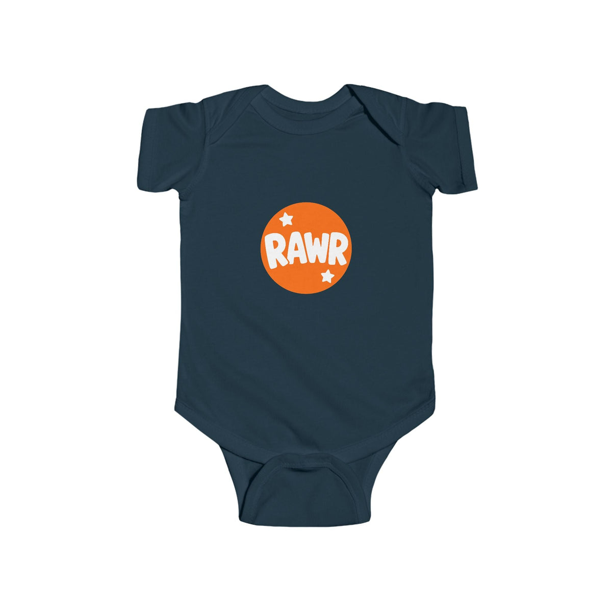 Infant Bodysuit — "RAWR" Orange Circle Baby Onesie, Cute Dinosaur/Nursery Gift - Front Patch Kids Co.