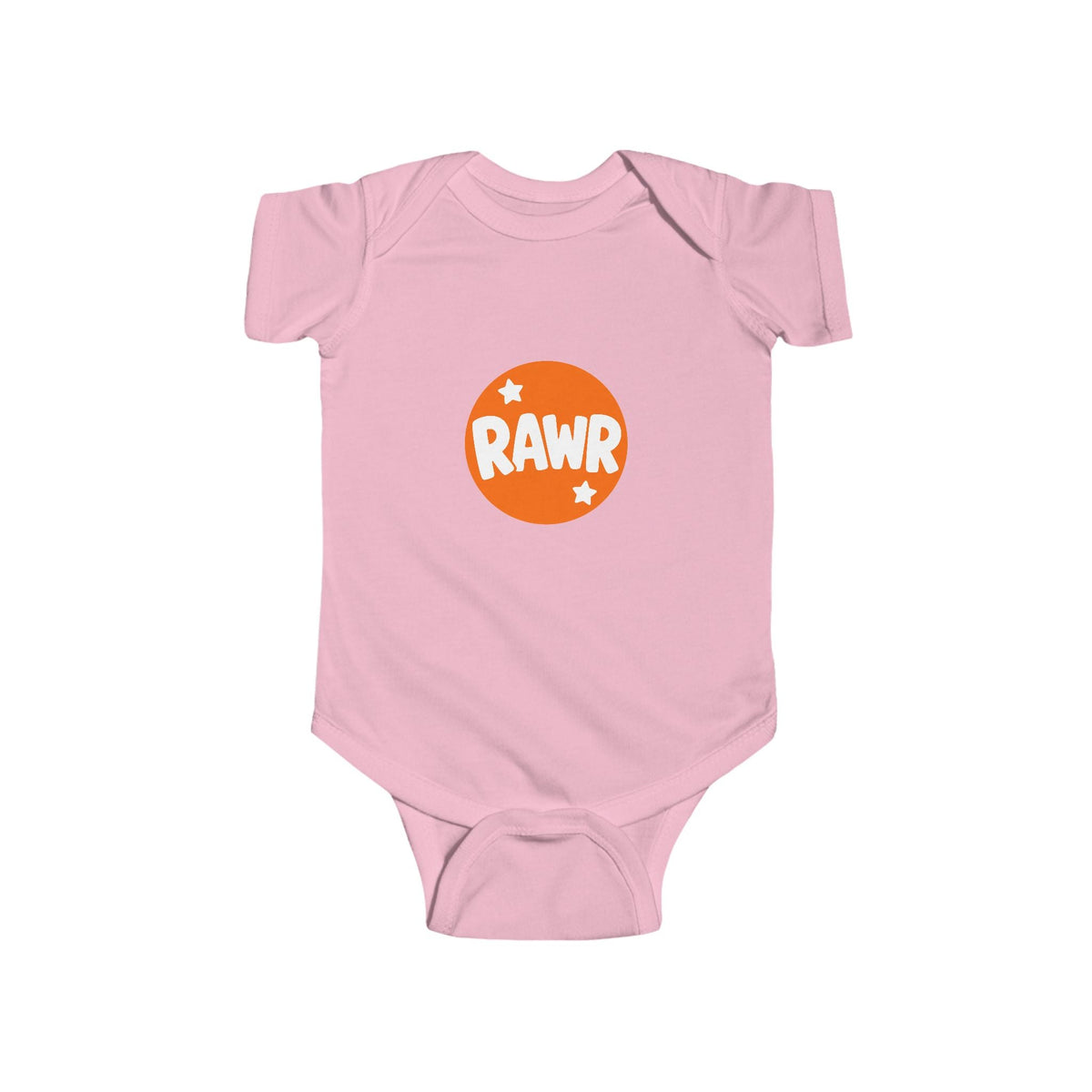 Infant Bodysuit — "RAWR" Orange Circle Baby Onesie, Cute Dinosaur/Nursery Gift - Front Patch Kids Co.