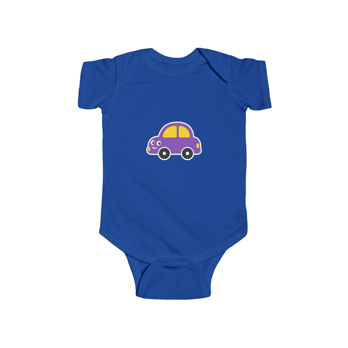 Purple Cartoon Car Baby Bodysuit - Cute Infant Onesie for Newborns & Baby Shower Gifts - Front Patch Kids Co.