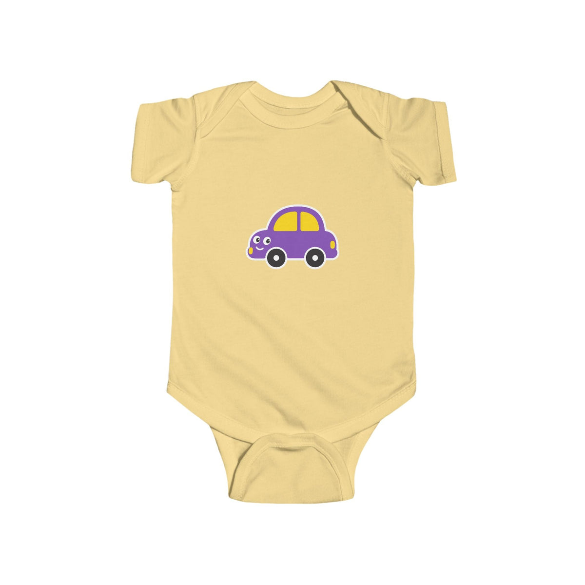 Purple Cartoon Car Baby Bodysuit - Cute Infant Onesie for Newborns & Baby Shower Gifts - Front Patch Kids Co.