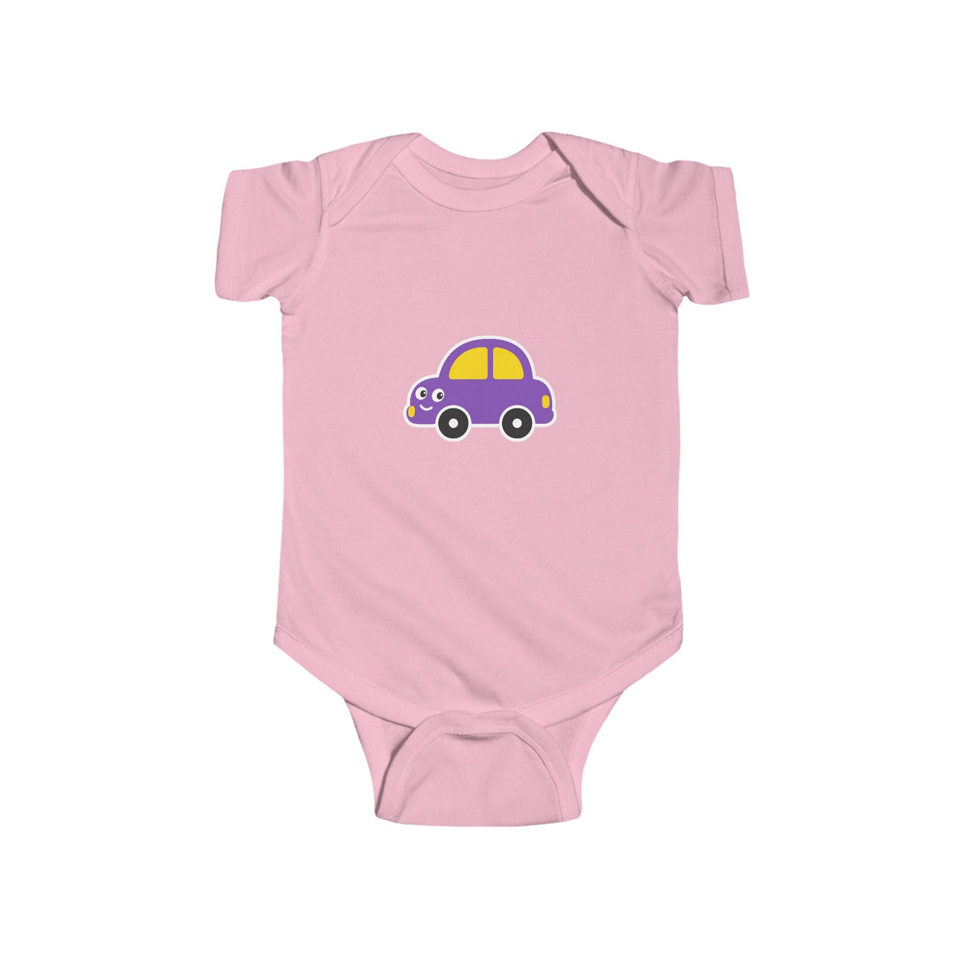 Purple Cartoon Car Baby Bodysuit - Cute Infant Onesie for Newborns & Baby Shower Gifts - Front Patch Kids Co.