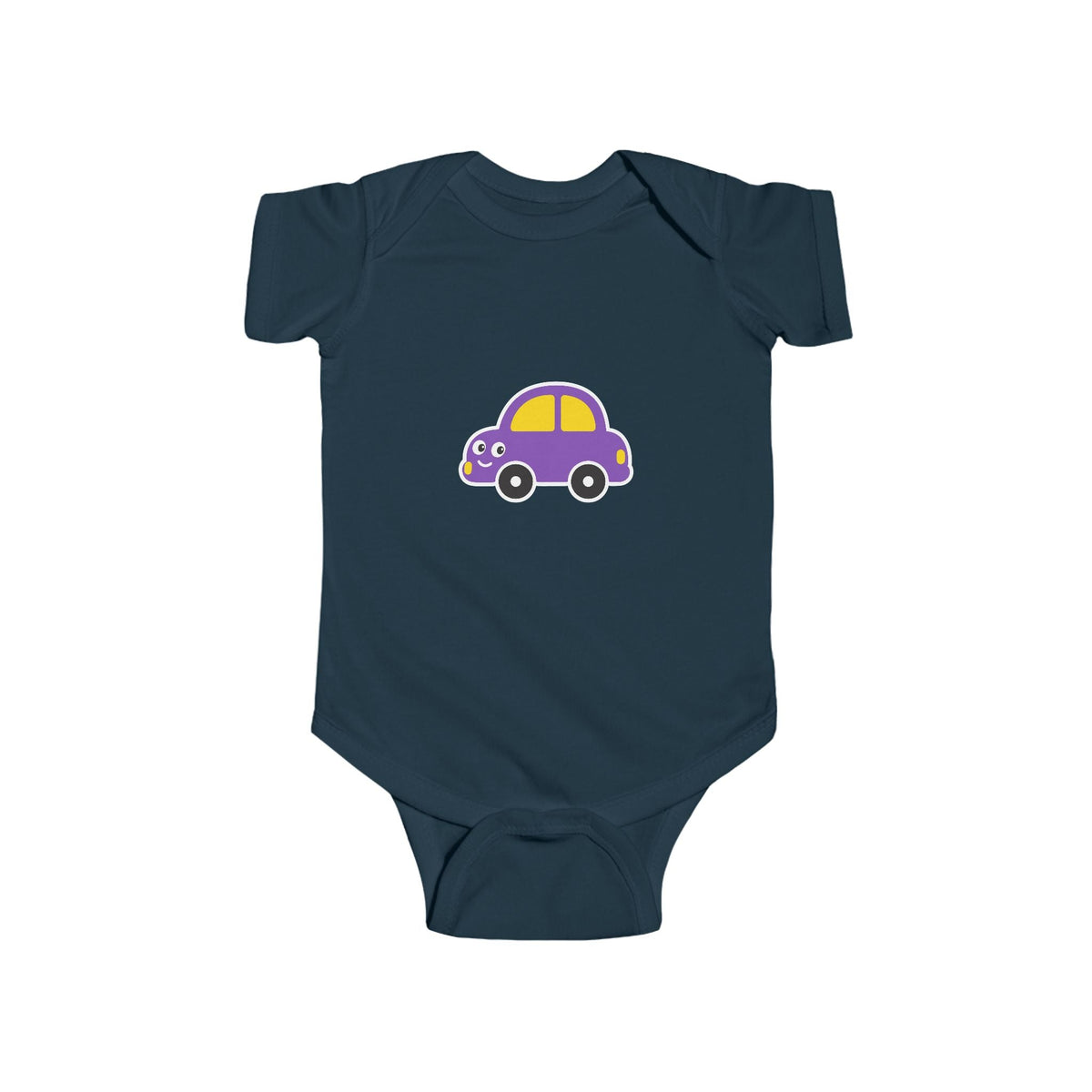 Purple Cartoon Car Baby Bodysuit - Cute Infant Onesie for Newborns & Baby Shower Gifts - Front Patch Kids Co.