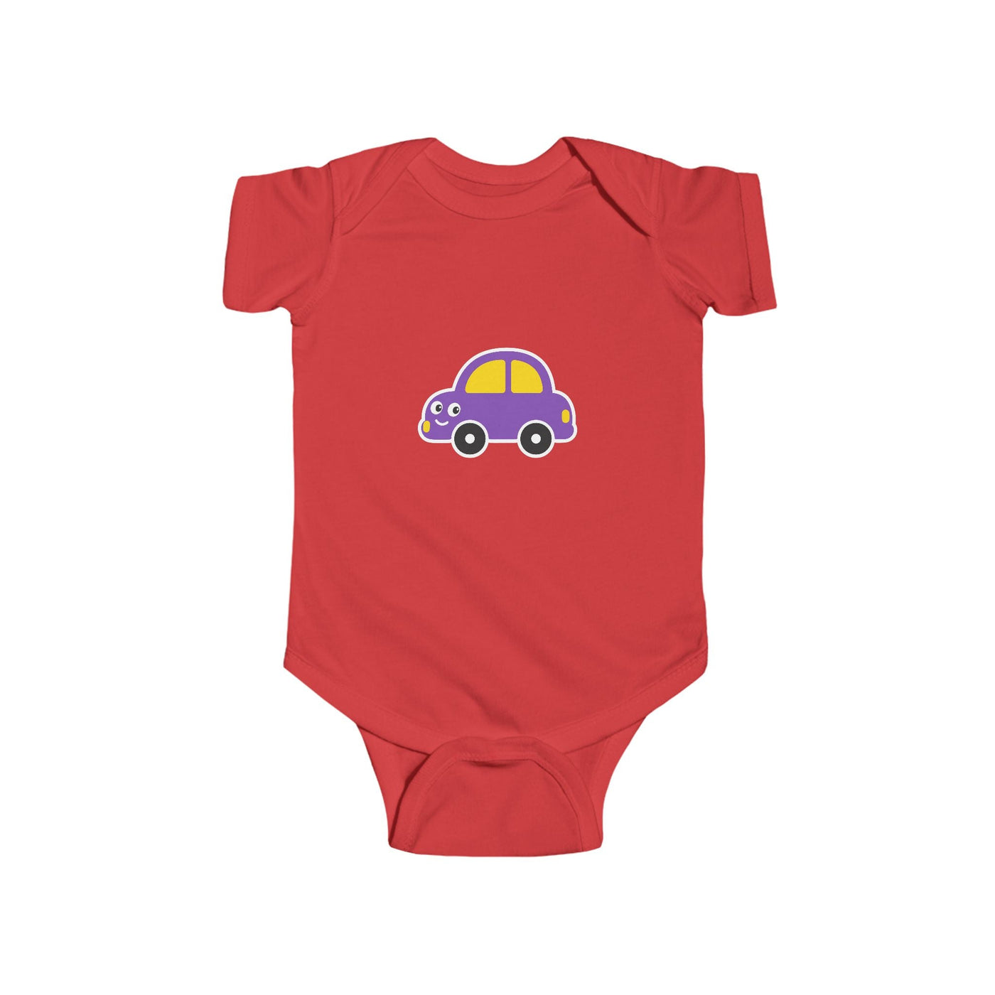 Purple Cartoon Car Baby Bodysuit - Cute Infant Onesie for Newborns & Baby Shower Gifts - Front Patch Kids Co.