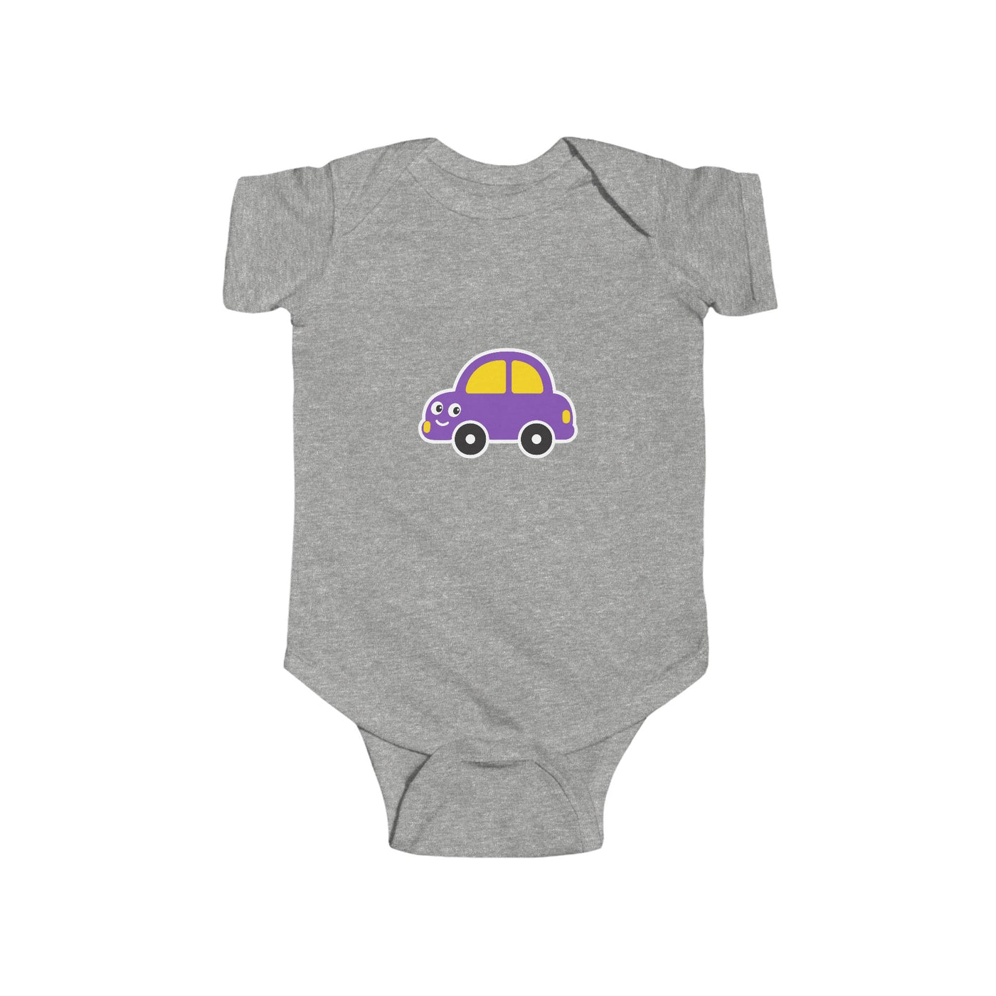 Purple Cartoon Car Baby Bodysuit - Cute Infant Onesie for Newborns & Baby Shower Gifts - Front Patch Kids Co.