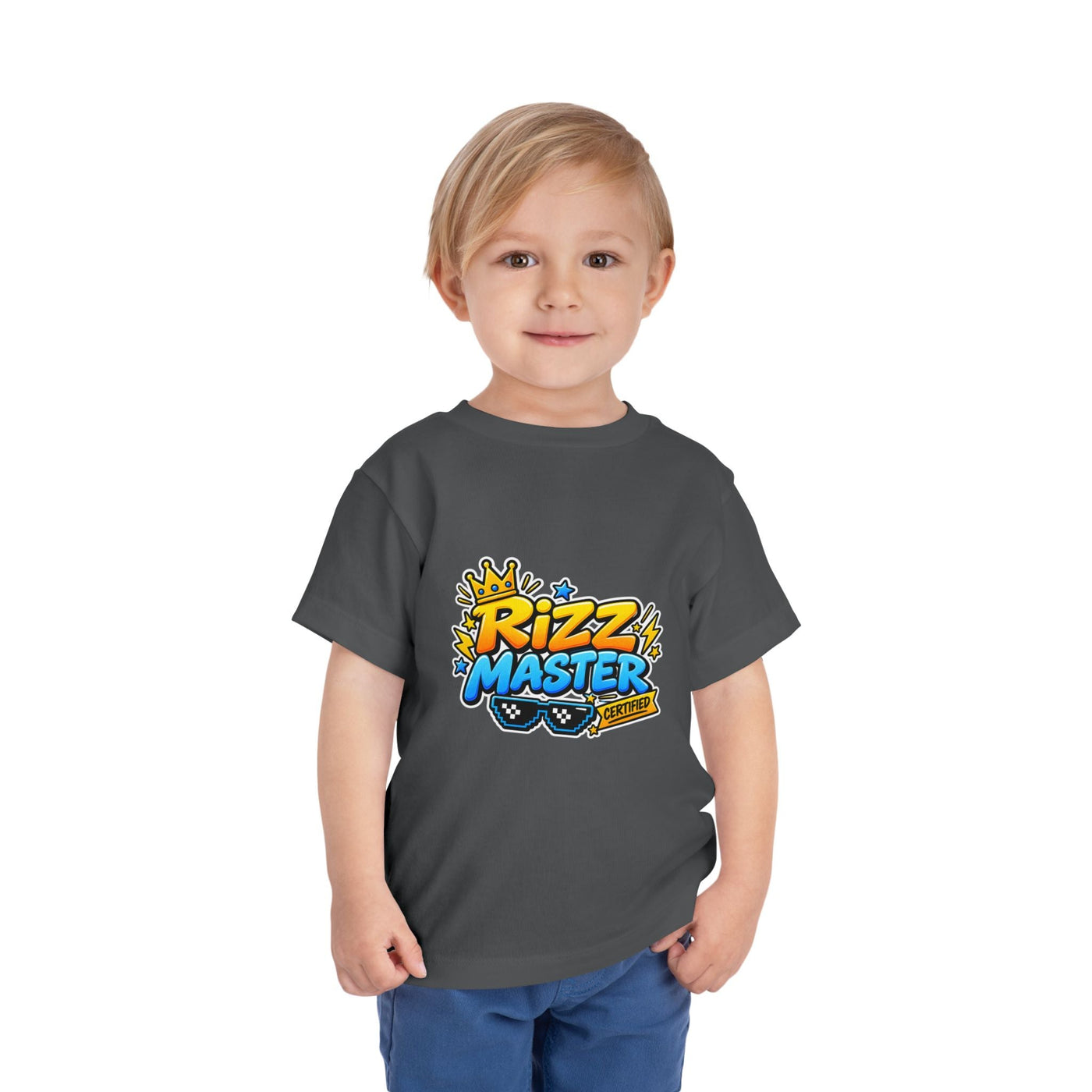 Rizz Master Toddler Tee — Cute Crown & Sunglasses Graphic Shirt - Front Patch Kids Co.