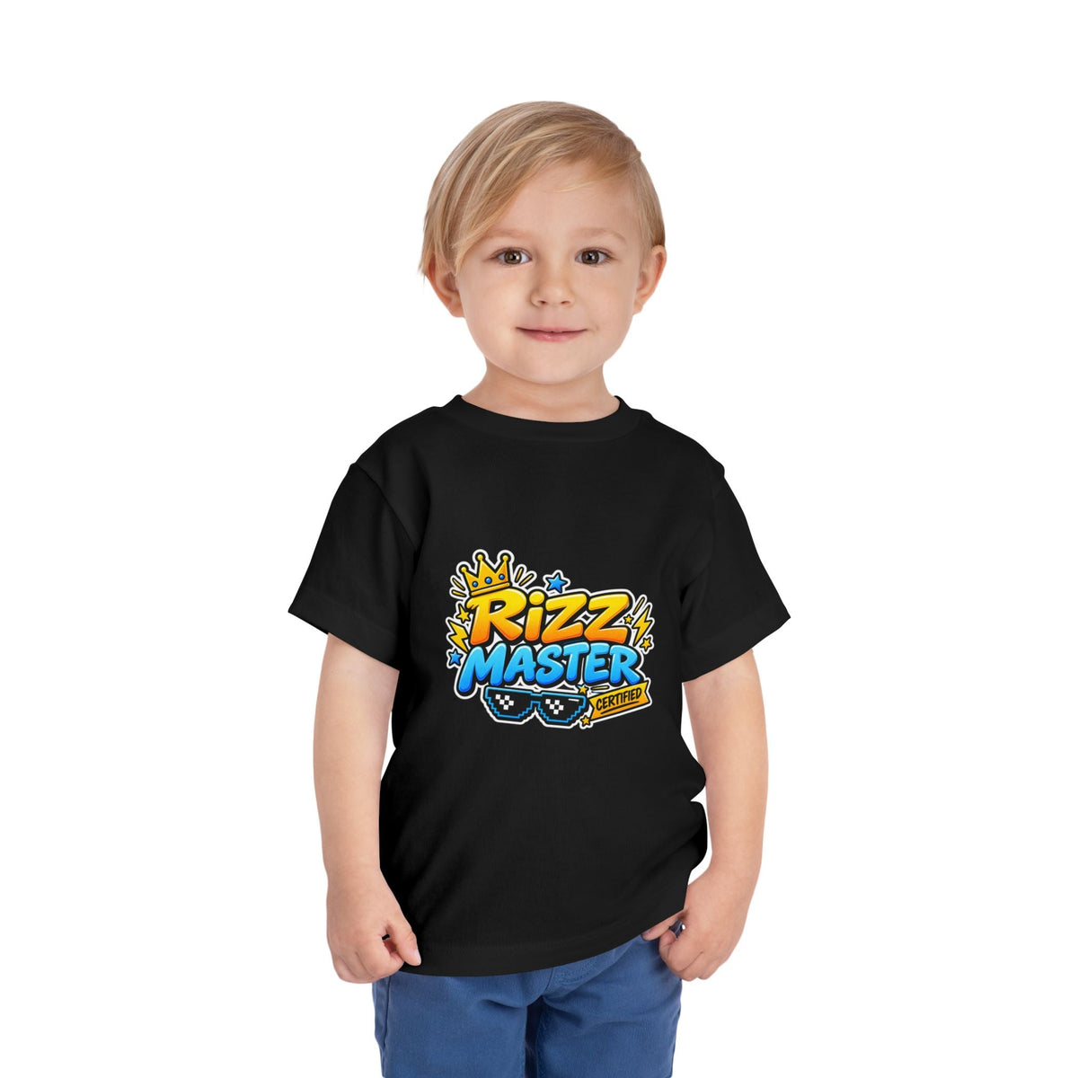 Rizz Master Toddler Tee — Cute Crown & Sunglasses Graphic Shirt - Front Patch Kids Co.
