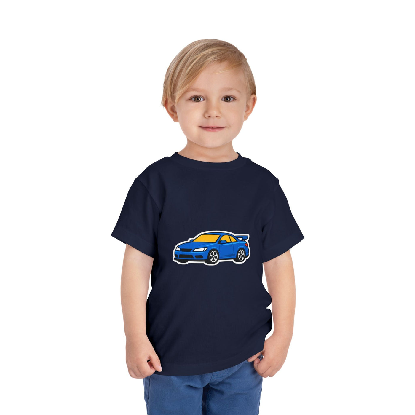 Toddler Car Tee — Blue Race Car Graphic Shirt for Kids - Front Patch Kids Co.