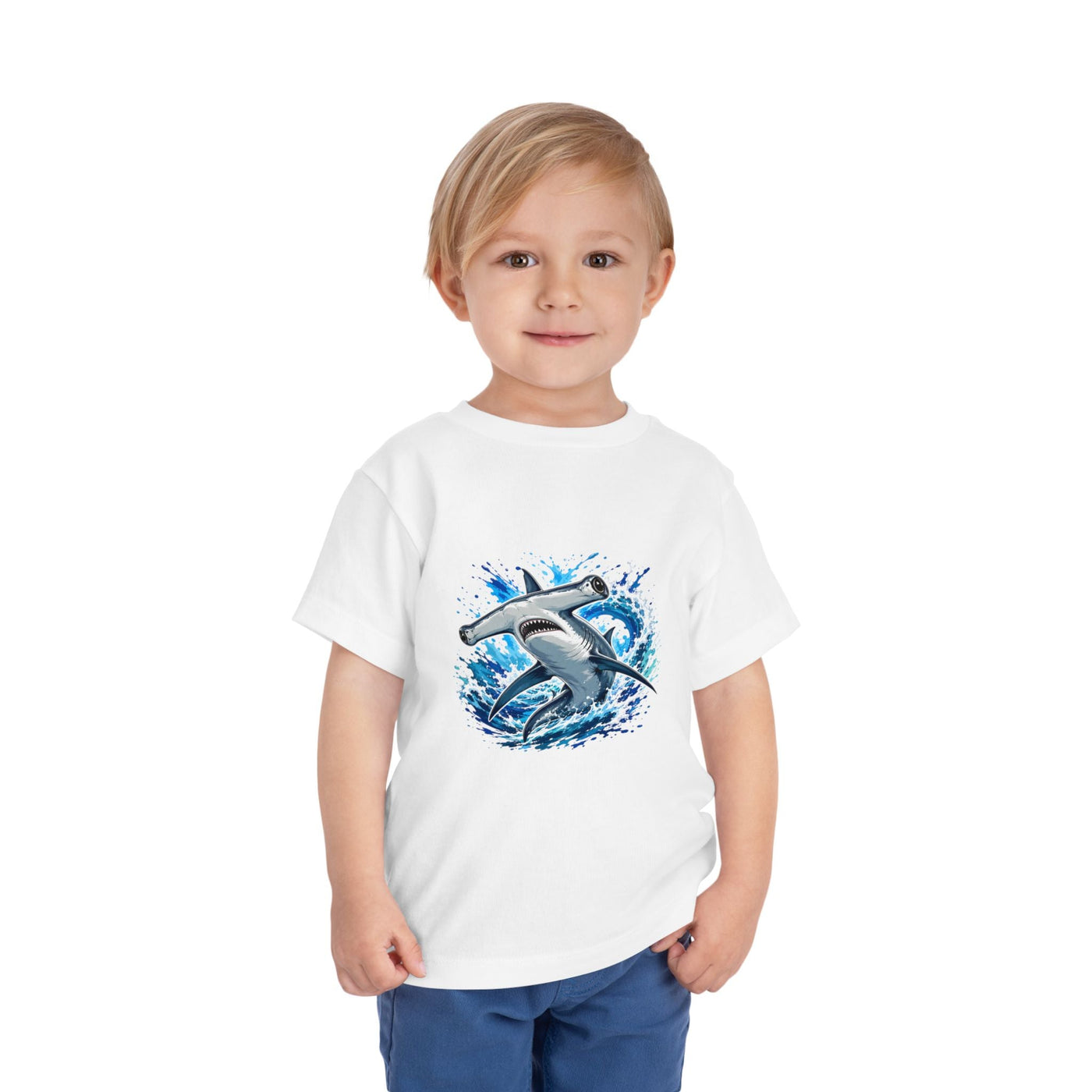 Toddler Shark T-Shirt – Playful Hammerhead Splash Tee for Kids - Front Patch Kids Co.