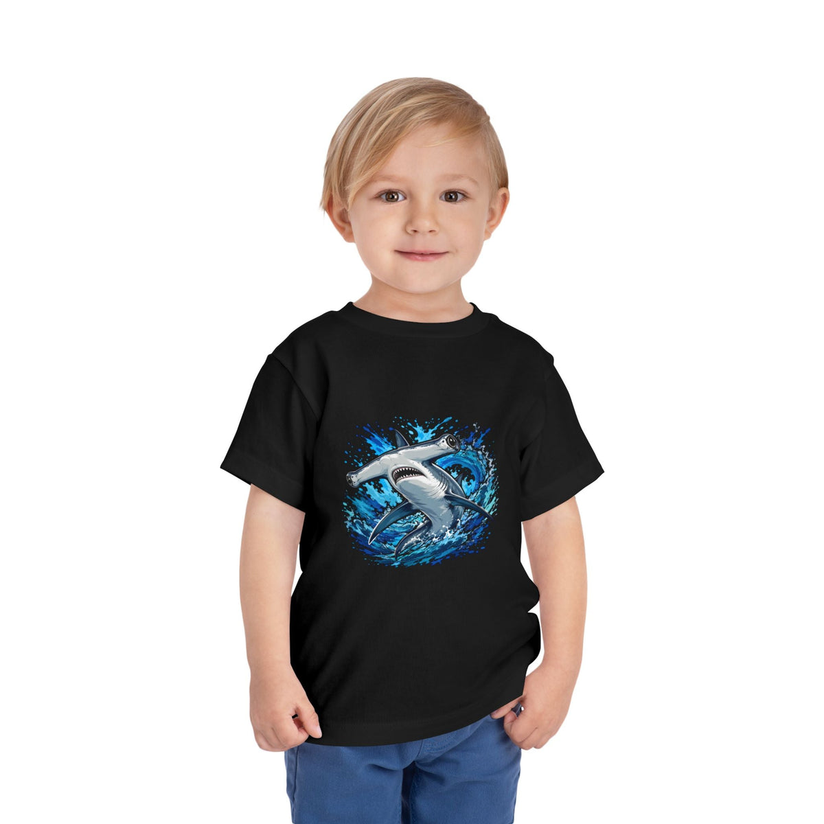 Toddler Shark T-Shirt – Playful Hammerhead Splash Tee for Kids - Front Patch Kids Co.