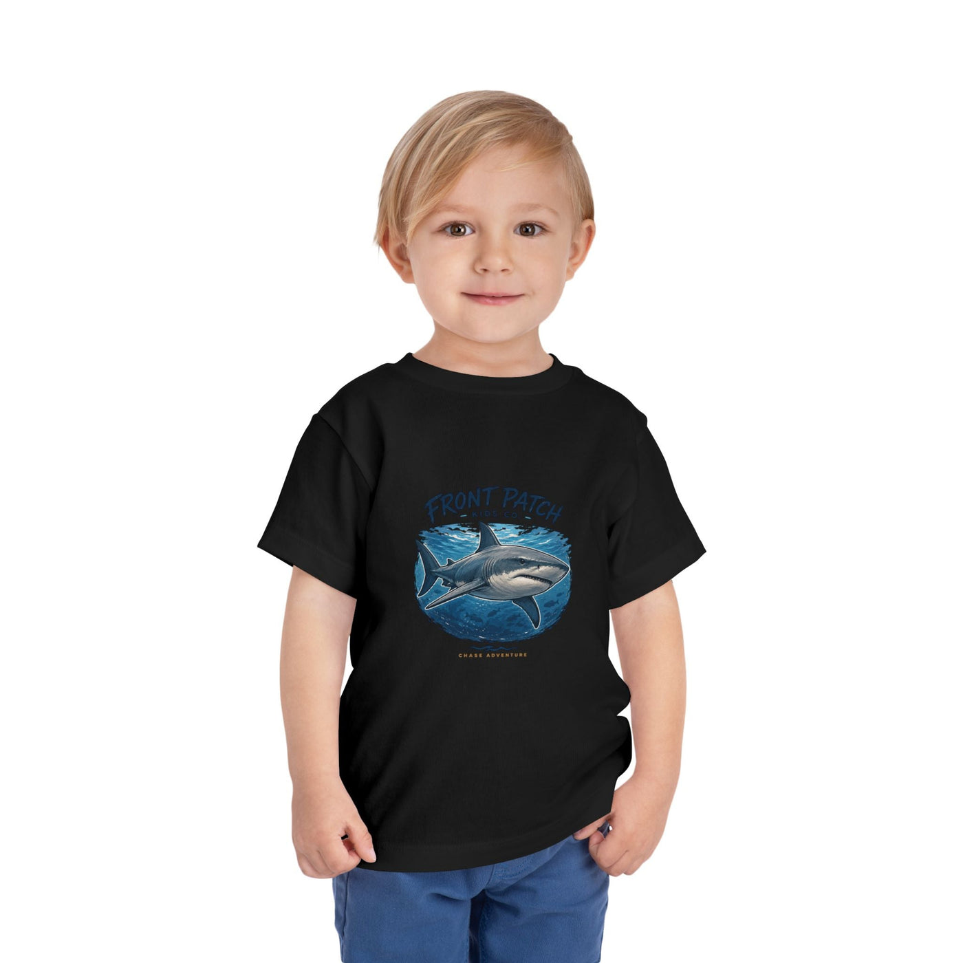 Toddler Shark Tee - "Front Patch" Ocean Shark Graphic Kids Shirt - Front Patch Kids Co.