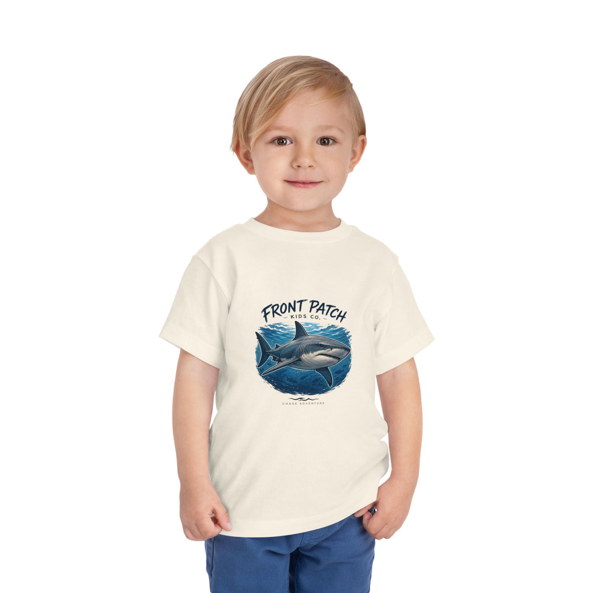Toddler Shark Tee - "Front Patch" Ocean Shark Graphic Kids Shirt - Front Patch Kids Co.