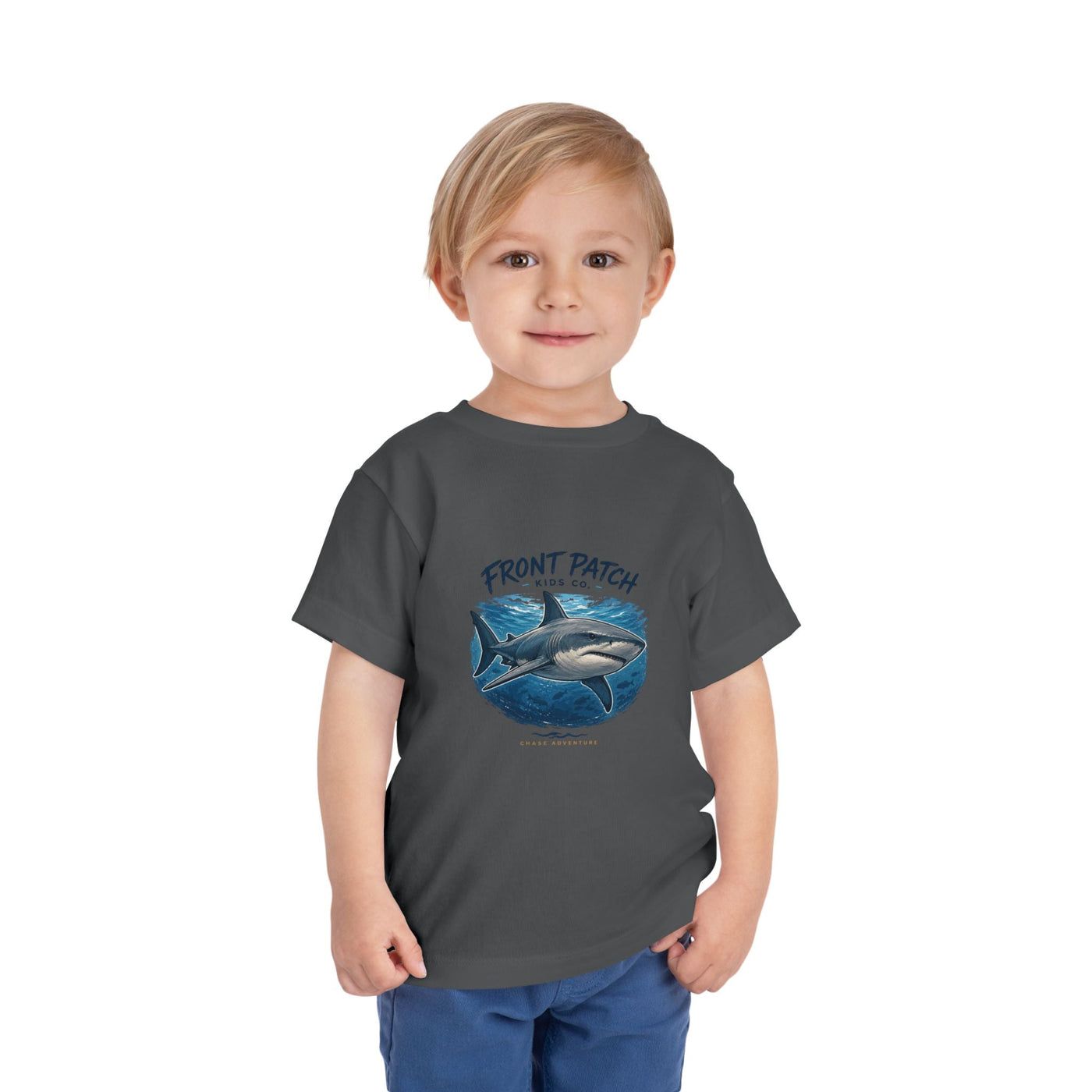 Toddler Shark Tee - "Front Patch" Ocean Shark Graphic Kids Shirt - Front Patch Kids Co.