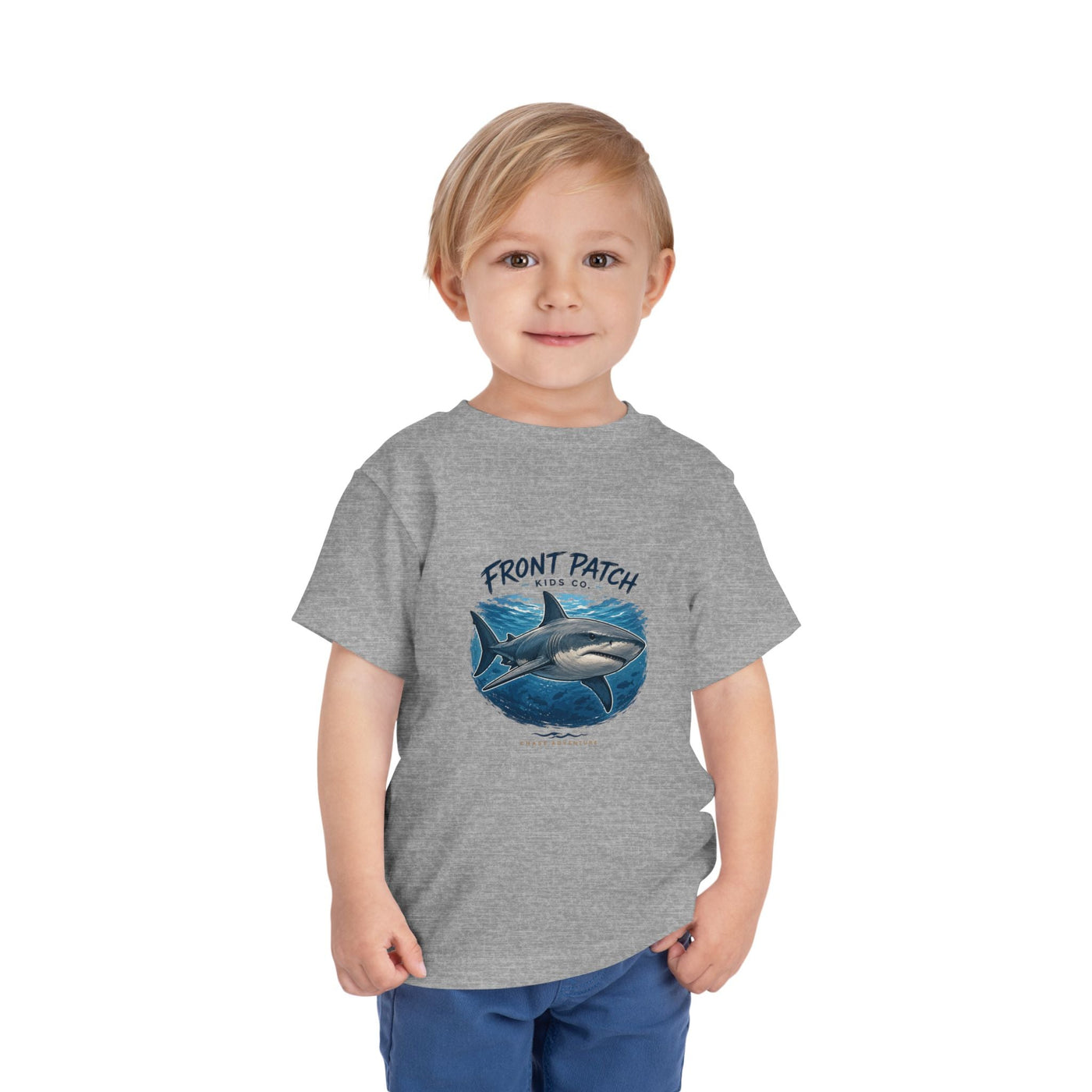 Toddler Shark Tee - "Front Patch" Ocean Shark Graphic Kids Shirt - Front Patch Kids Co.