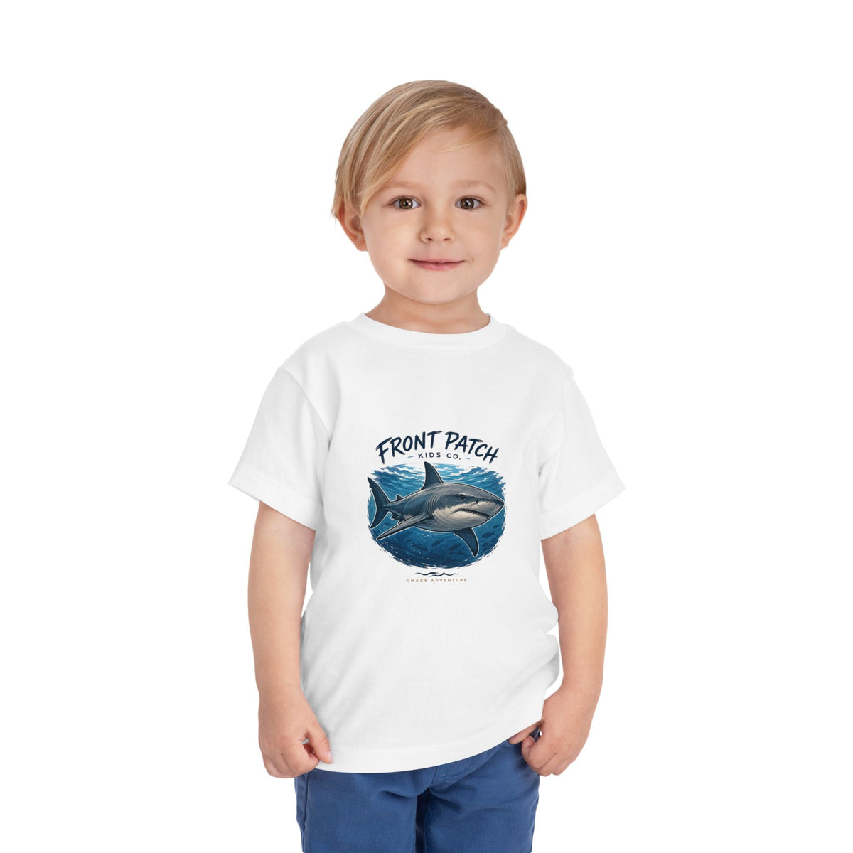 Toddler Shark Tee - "Front Patch" Ocean Shark Graphic Kids Shirt - Front Patch Kids Co.