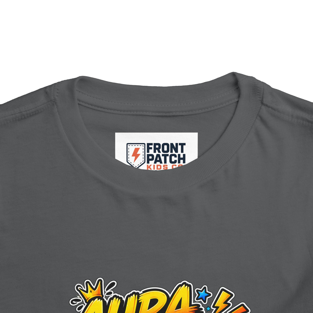 Toddler Tee — 'Aura +1000' Skateboard Shark Graphic Shirt - Front Patch Kids Co.