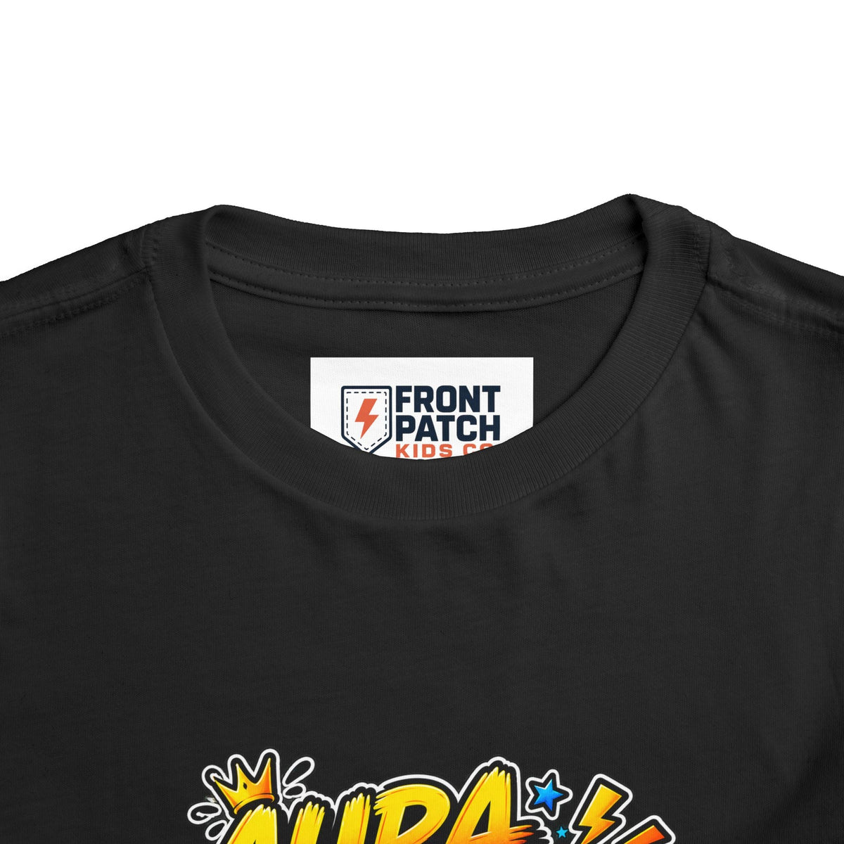 Toddler Tee — 'Aura +1000' Skateboard Shark Graphic Shirt - Front Patch Kids Co.