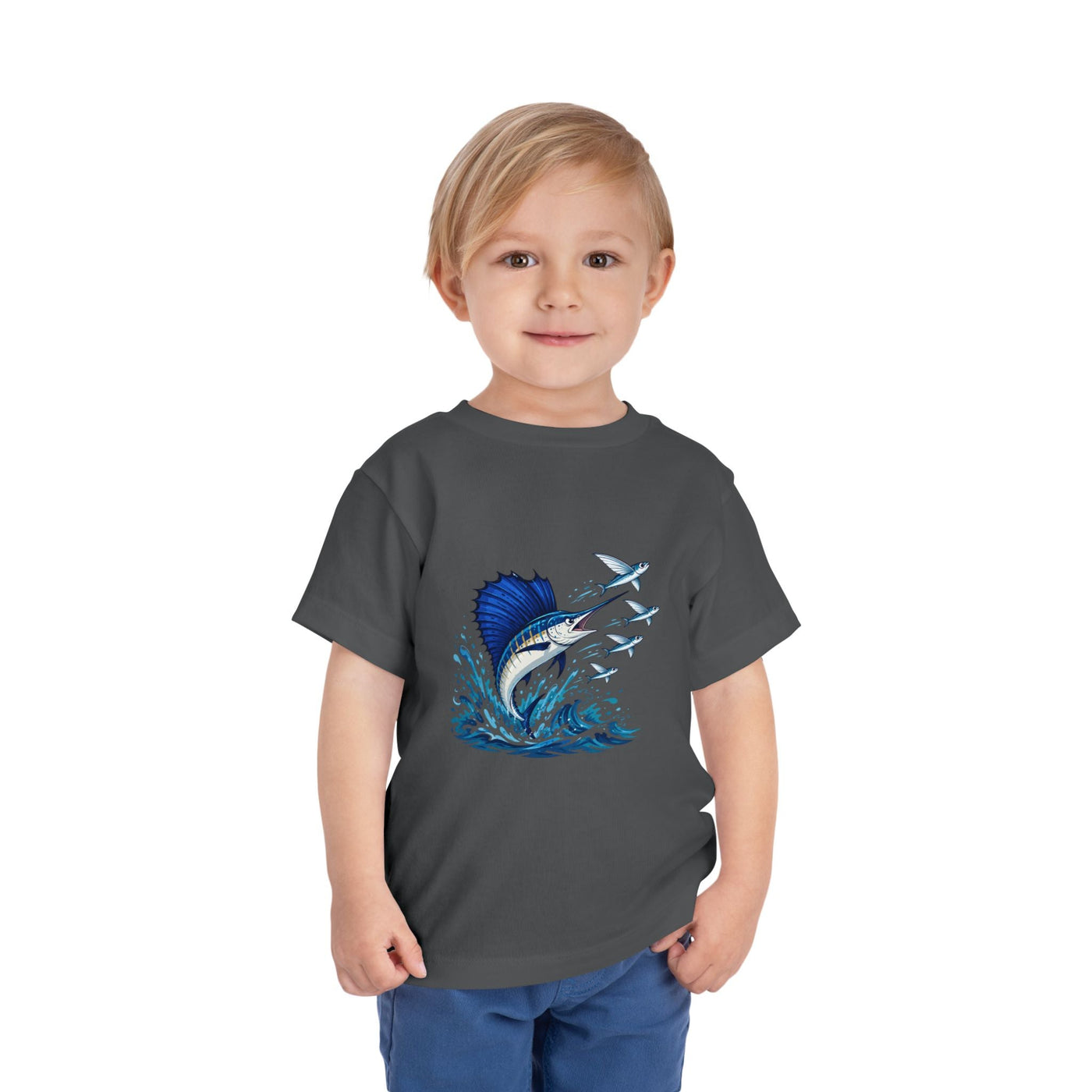 Toddler Tee — Blue Sailfish & Flying Fish Ocean Graphic - Front Patch Kids Co.