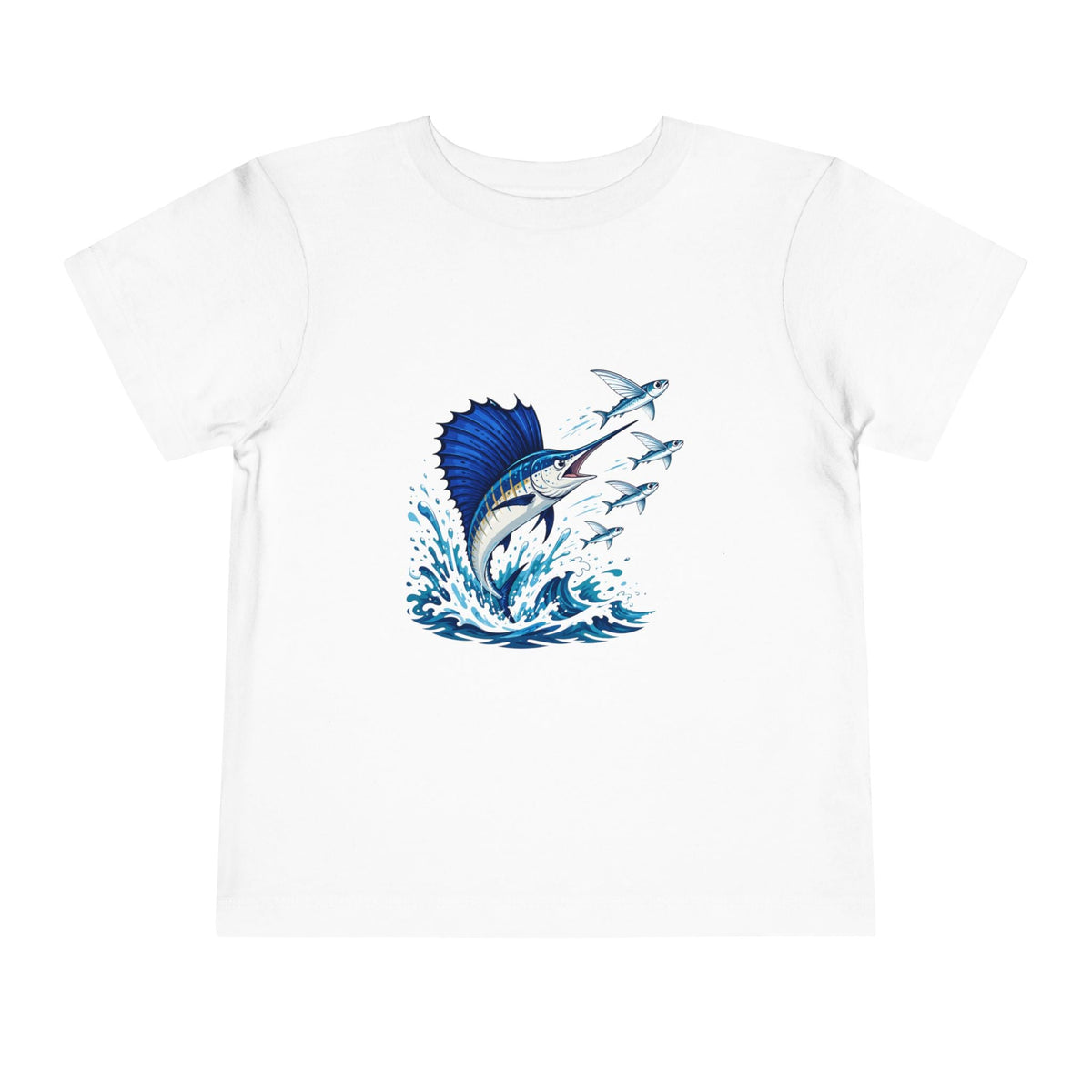 Toddler Tee — Blue Sailfish & Flying Fish Ocean Graphic - Front Patch Kids Co.