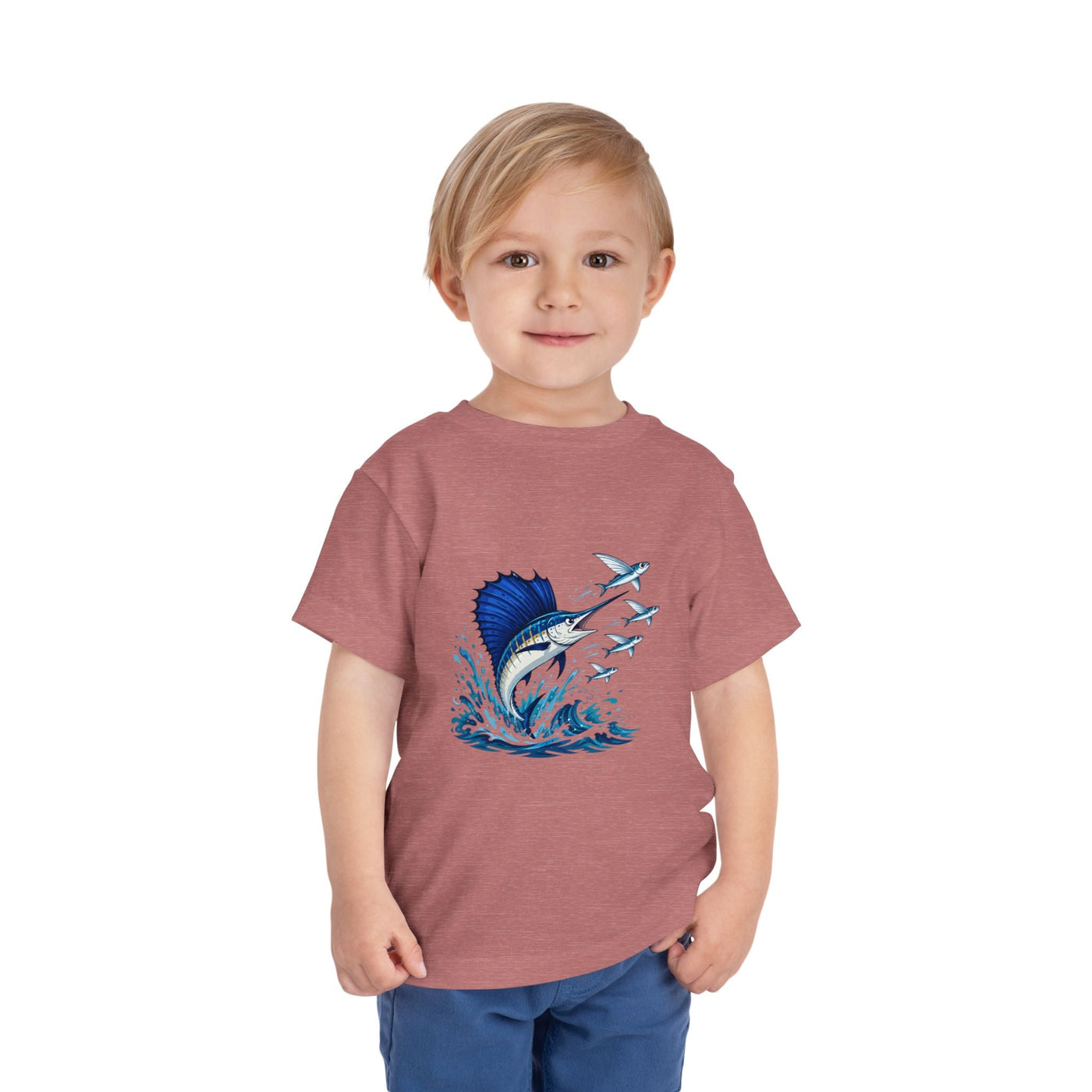 Toddler Tee — Blue Sailfish & Flying Fish Ocean Graphic - Front Patch Kids Co.