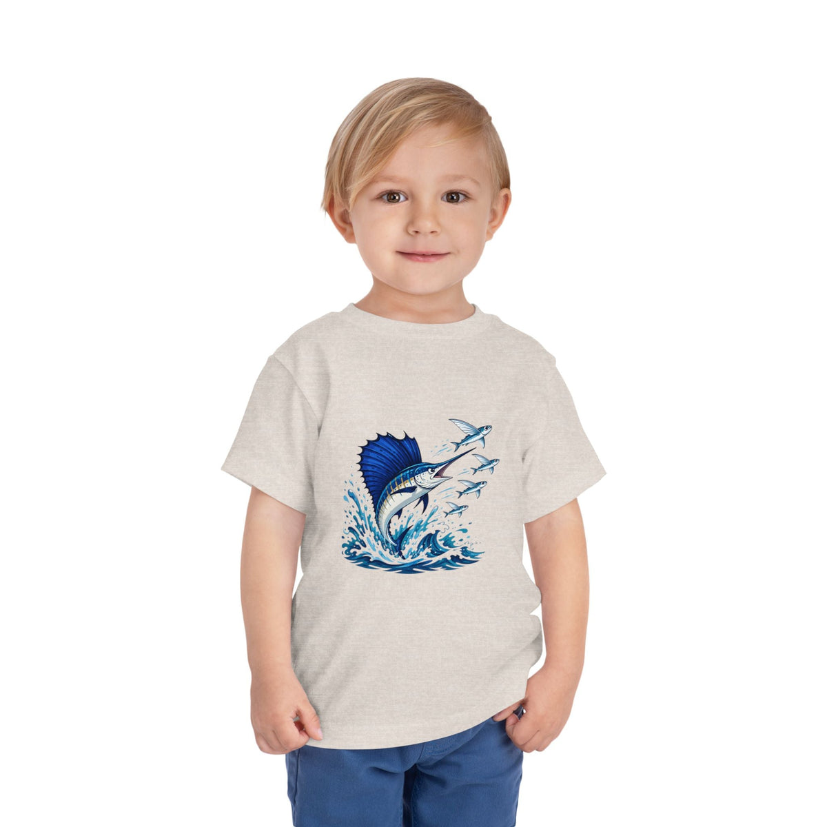 Toddler Tee — Blue Sailfish & Flying Fish Ocean Graphic - Front Patch Kids Co.