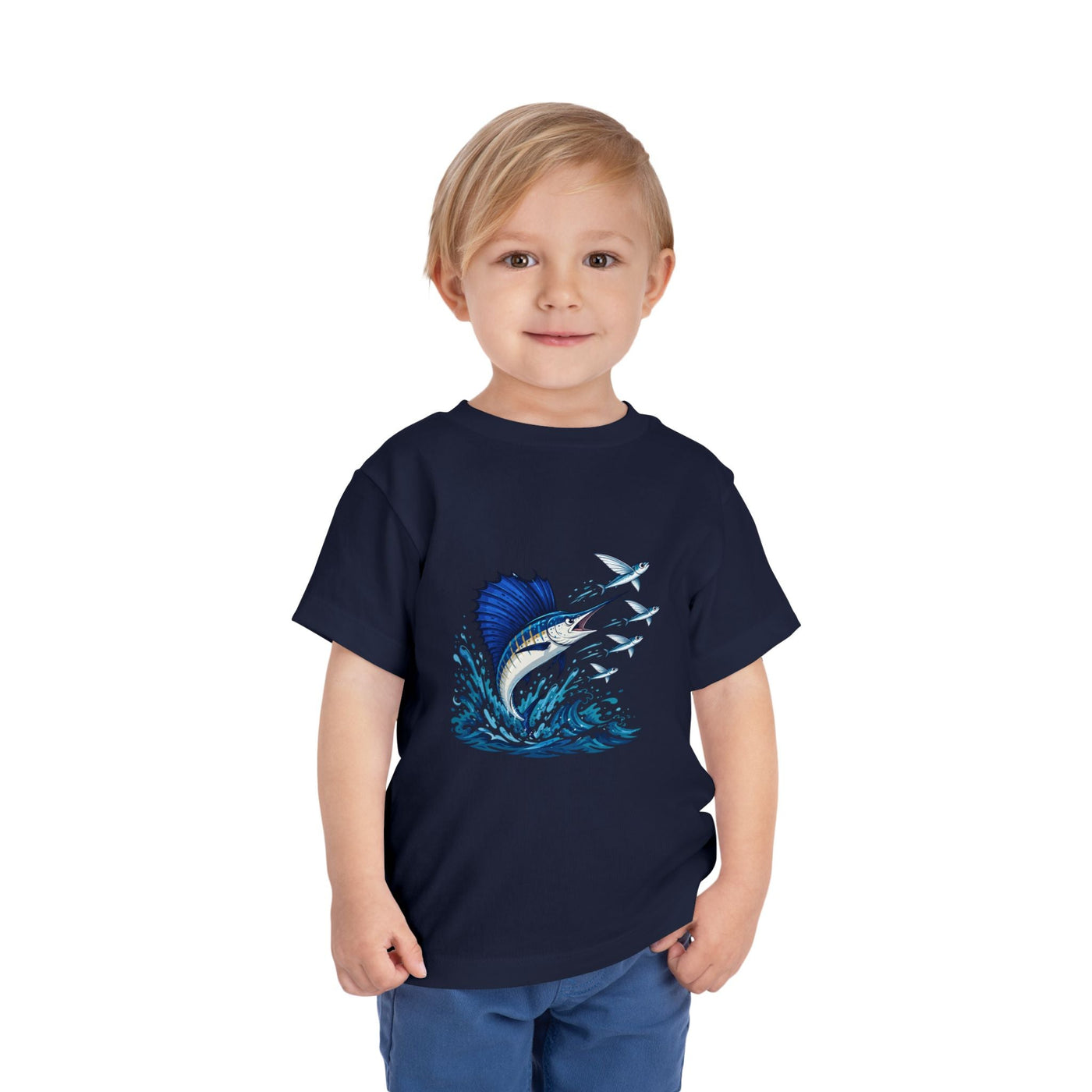 Toddler Tee — Blue Sailfish & Flying Fish Ocean Graphic - Front Patch Kids Co.