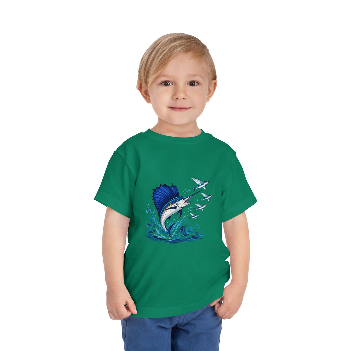 Toddler Tee — Blue Sailfish & Flying Fish Ocean Graphic - Front Patch Kids Co.