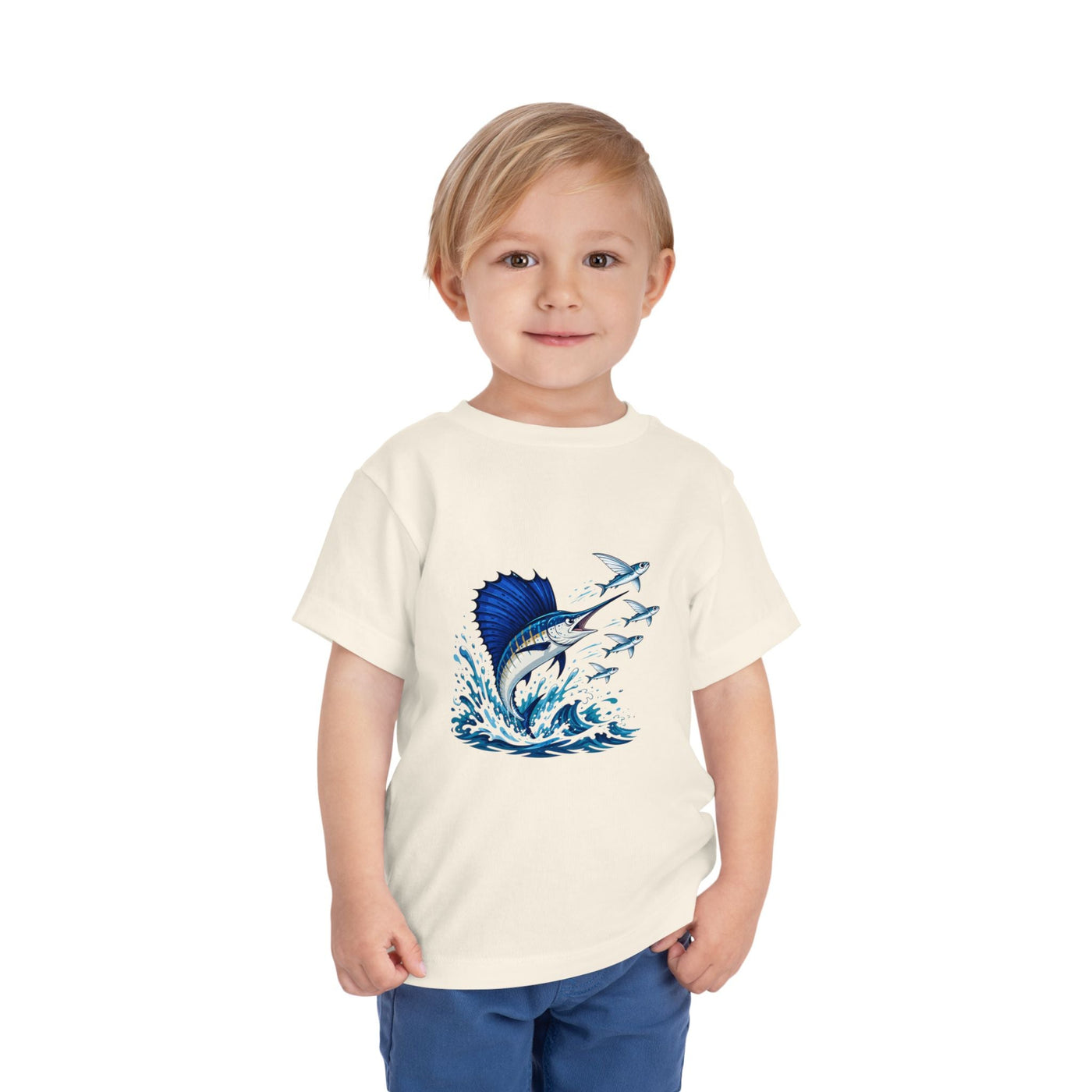 Toddler Tee — Blue Sailfish & Flying Fish Ocean Graphic - Front Patch Kids Co.