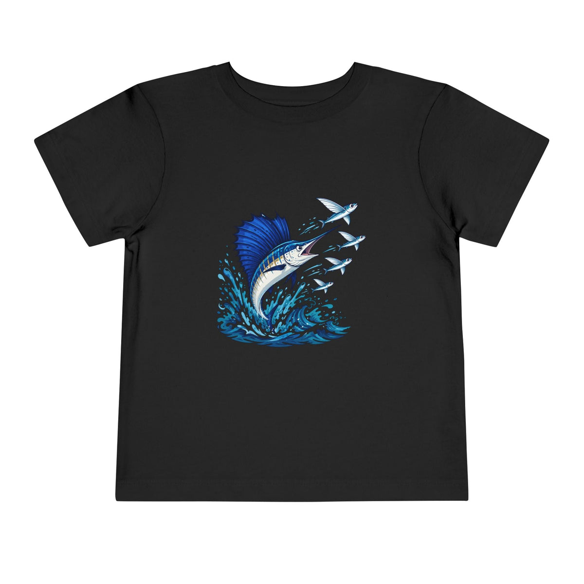 Toddler Tee — Blue Sailfish & Flying Fish Ocean Graphic - Front Patch Kids Co.