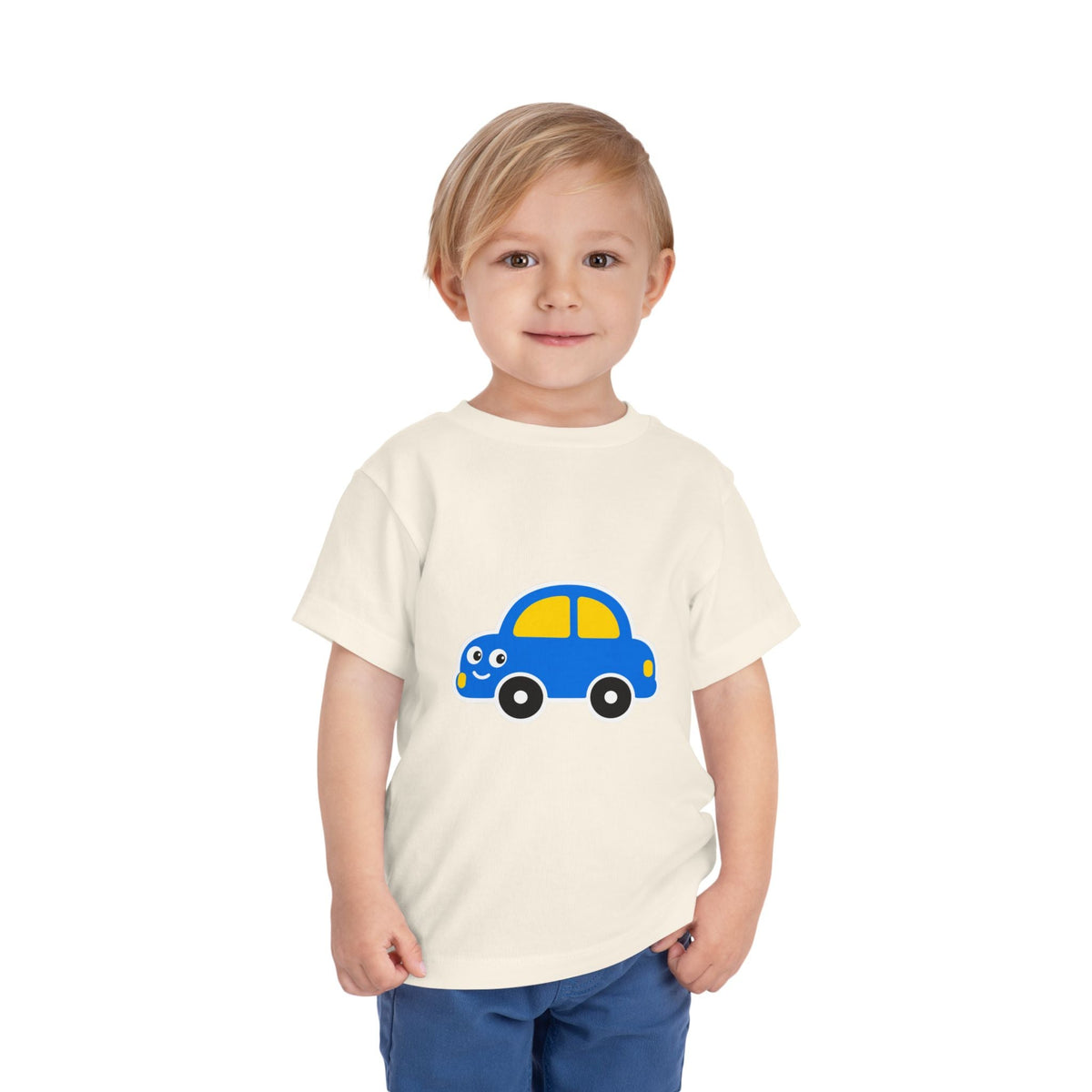 Toddler Tee — Cute Blue Cartoon Car Graphic - Front Patch Kids Co.