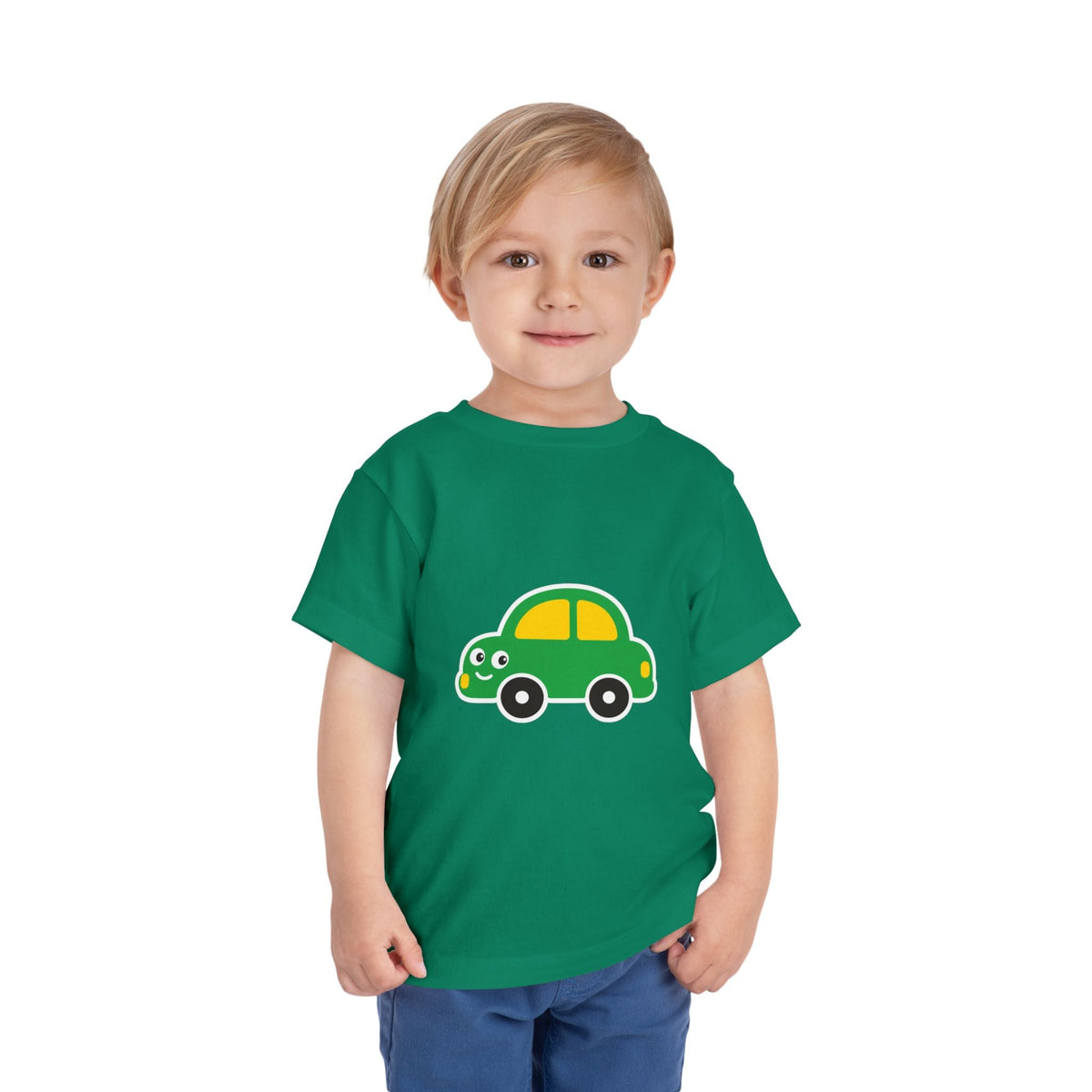 Toddler Tee — Cute Green Cartoon Car Graphic - Front Patch Kids Co.