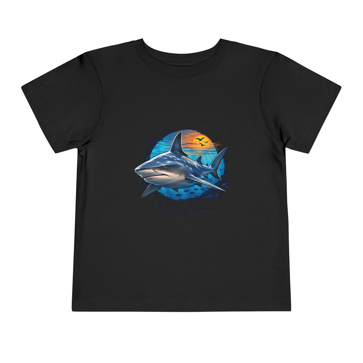 Toddler Tee — 'Front Patch' Surf Shark Graphic Sunset Kids Shirt - Front Patch Kids Co.