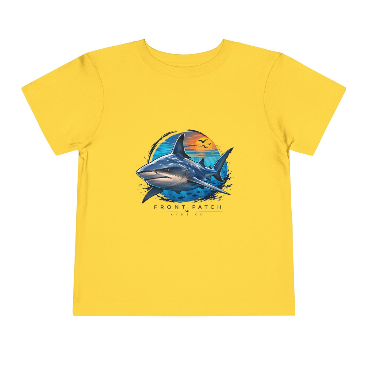 Toddler Tee — 'Front Patch' Surf Shark Graphic Sunset Kids Shirt - Front Patch Kids Co.