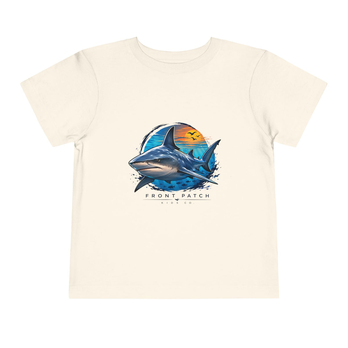 Toddler Tee — 'Front Patch' Surf Shark Graphic Sunset Kids Shirt - Front Patch Kids Co.