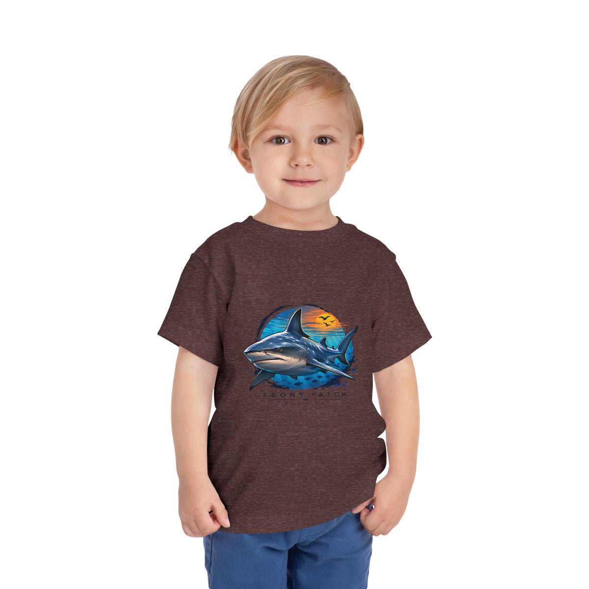 Toddler Tee — 'Front Patch' Surf Shark Graphic Sunset Kids Shirt - Front Patch Kids Co.