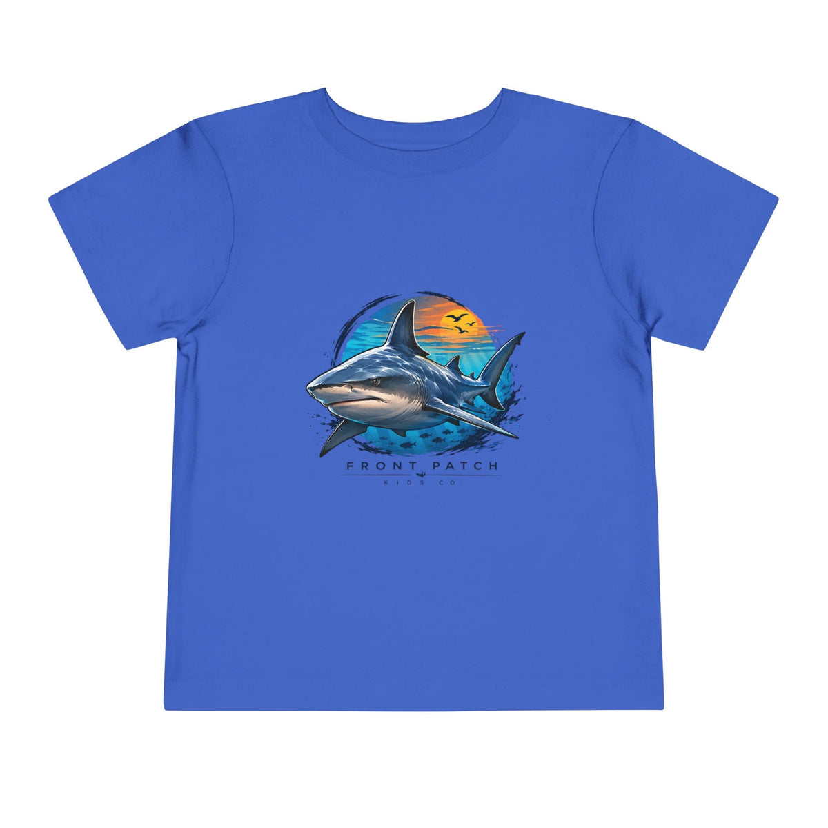Toddler Tee — 'Front Patch' Surf Shark Graphic Sunset Kids Shirt - Front Patch Kids Co.