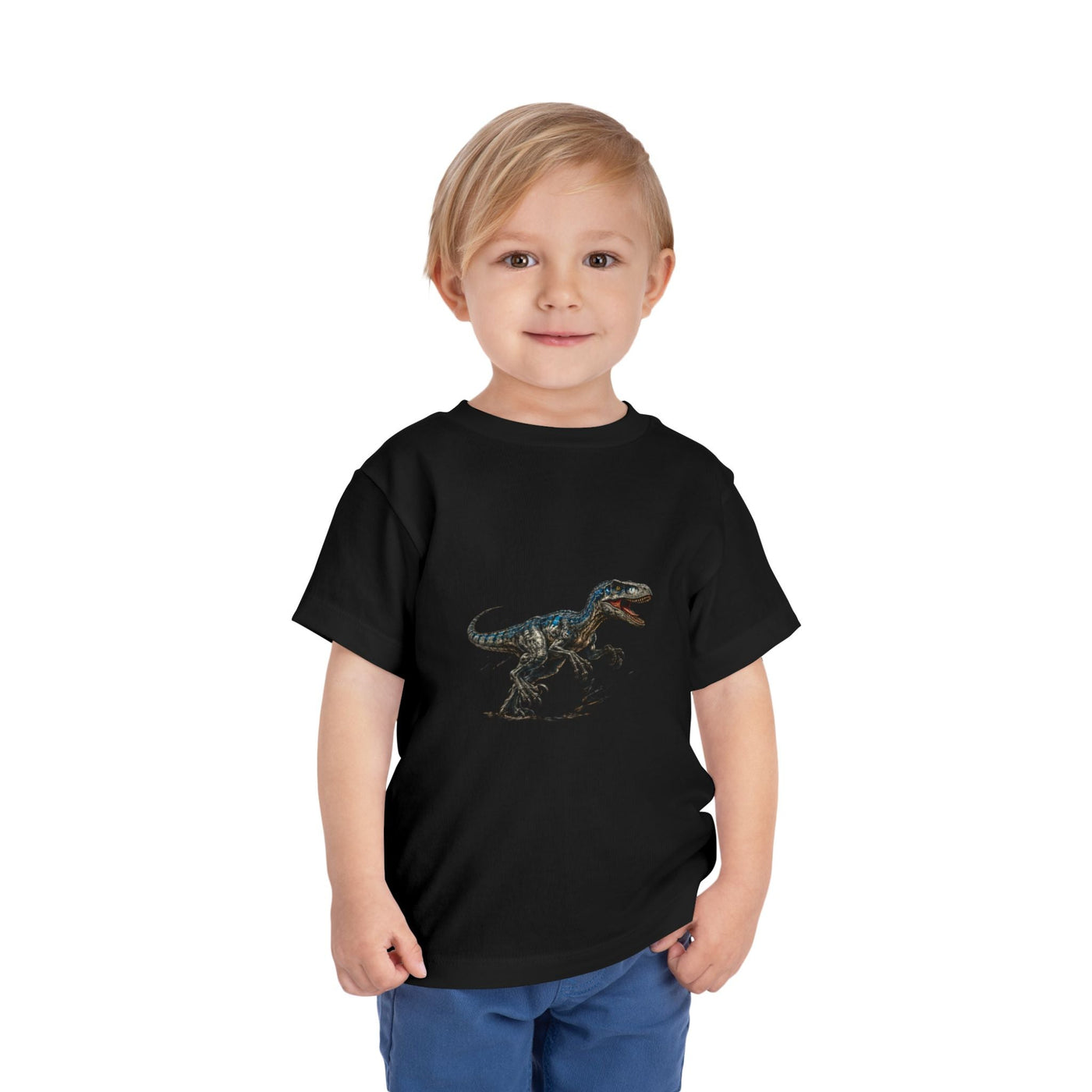 Toddler Tee — Running Velociraptor Dinosaur Graphic - Front Patch Kids Co.