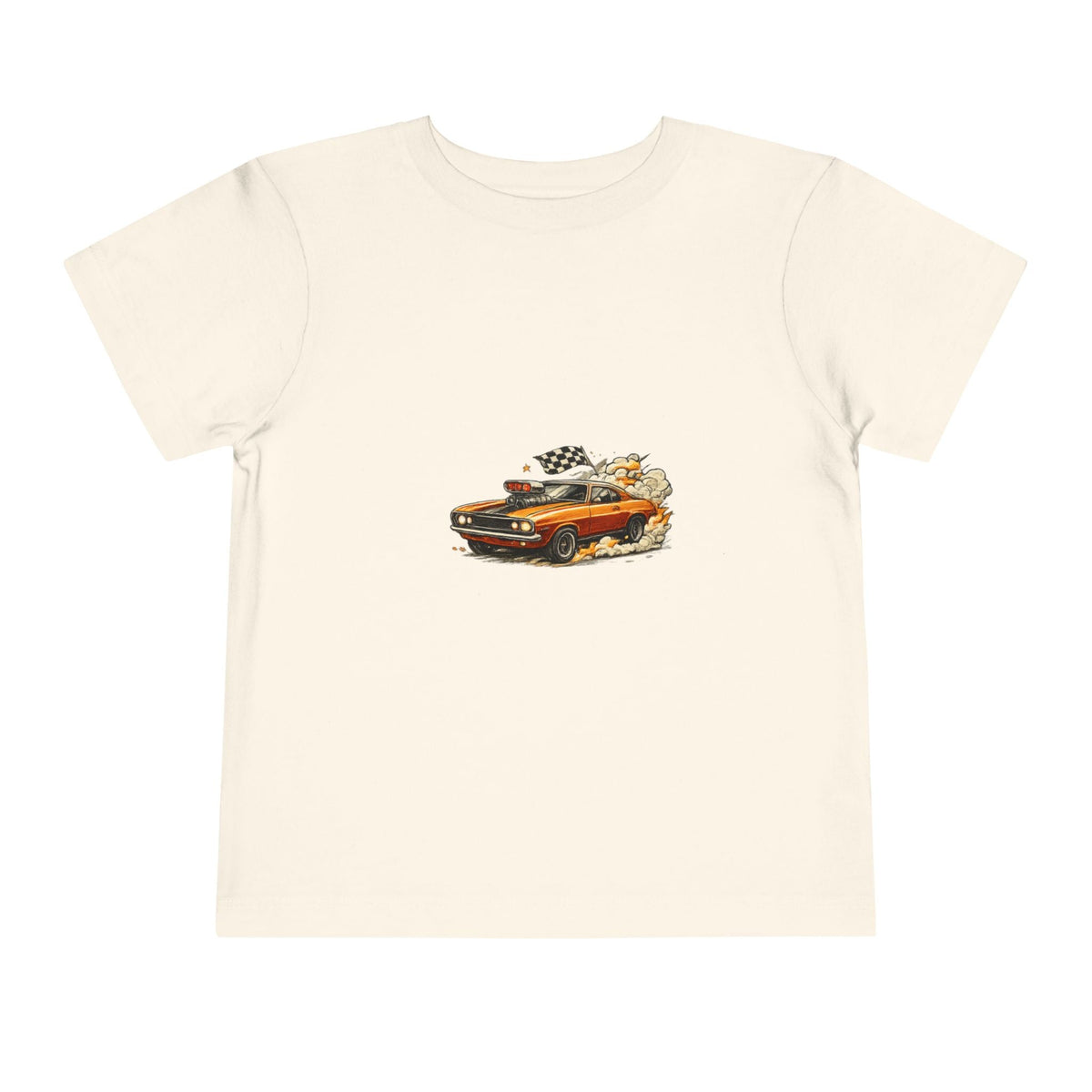 Toddler Tee — Vintage Muscle Car Cartoon with Checkered Flag - Front Patch Kids Co.