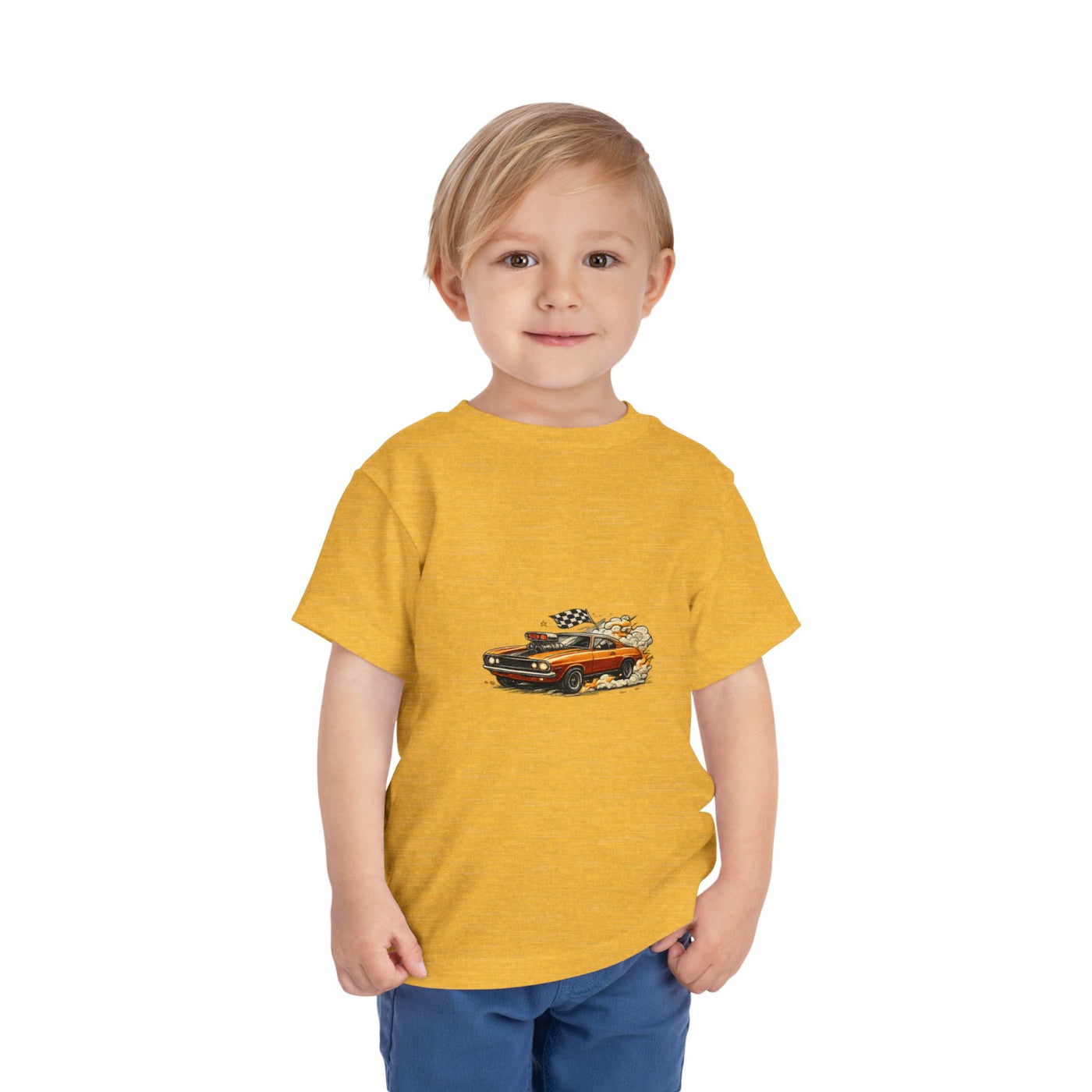 Toddler Tee — Vintage Muscle Car Cartoon with Checkered Flag - Front Patch Kids Co.
