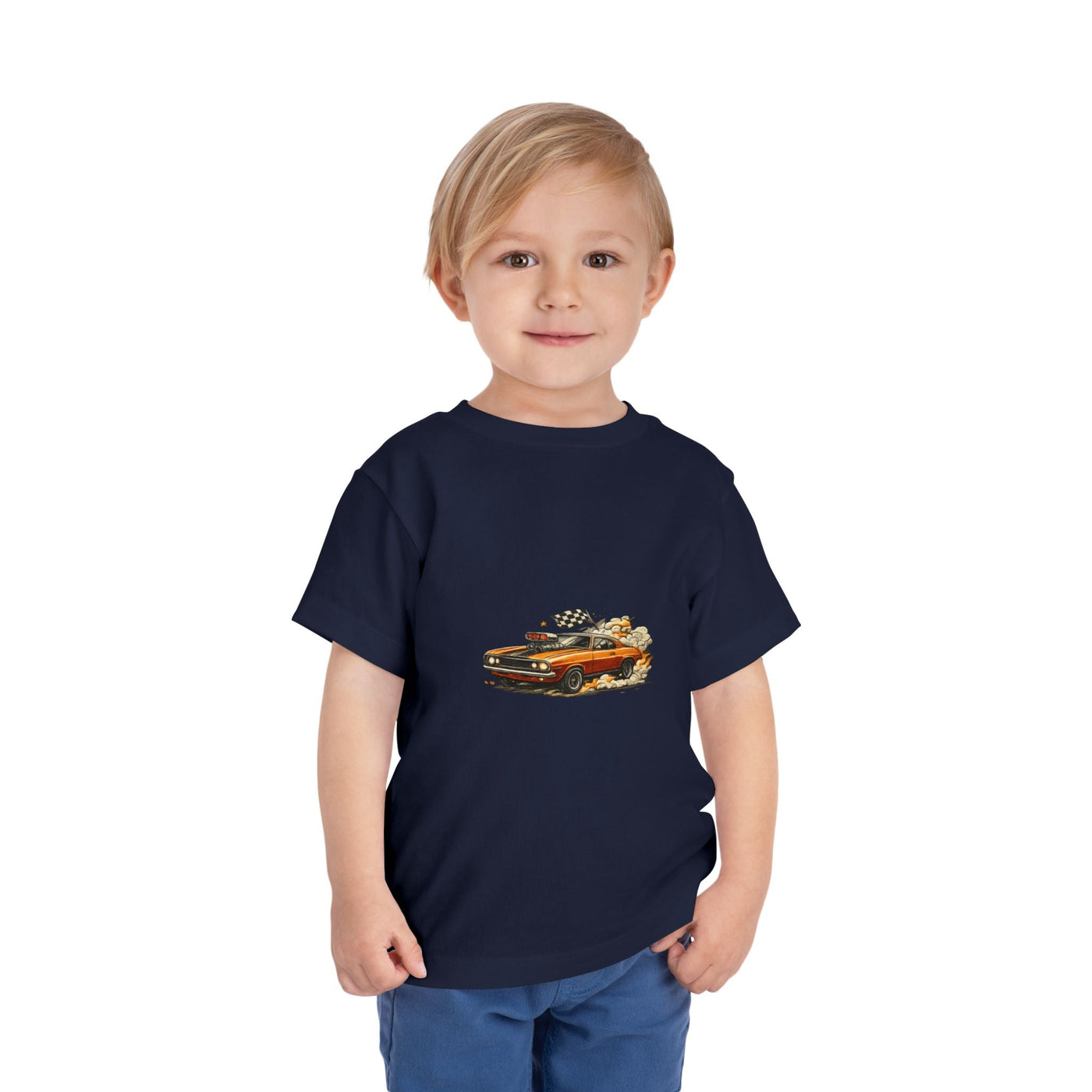 Toddler Tee — Vintage Muscle Car Cartoon with Checkered Flag - Front Patch Kids Co.