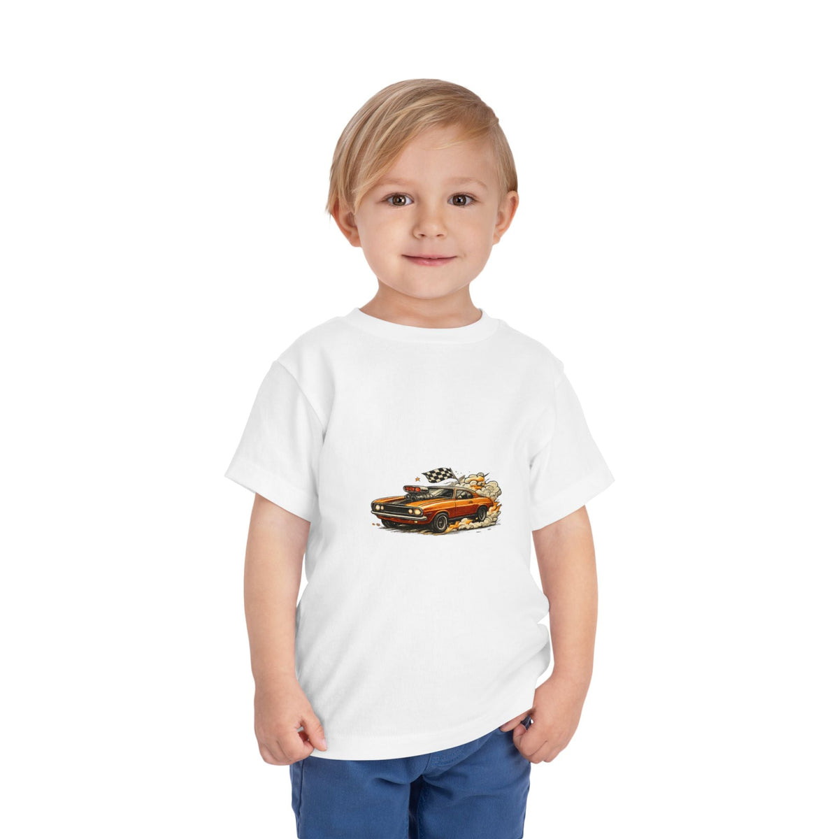 Toddler Tee — Vintage Muscle Car Cartoon with Checkered Flag - Front Patch Kids Co.