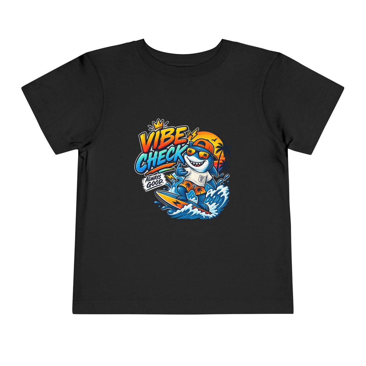 Vibe Check Surfing Shark Toddler Tee - Front Patch Kids Co.
